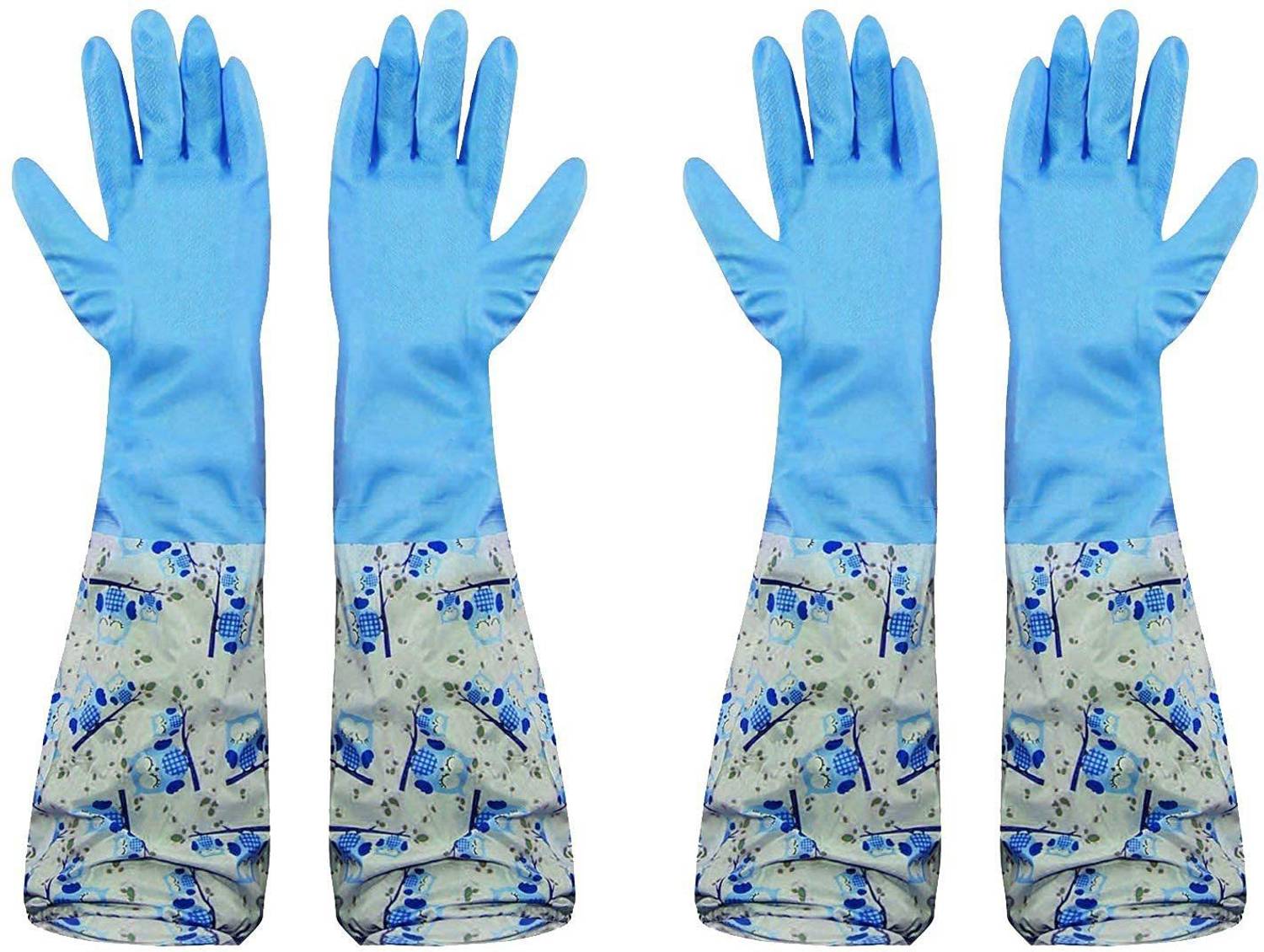 ALWAFLI Reusable Rubber Latex Hand Gloves For Kitchen Long Sleeves Safety Kitchen Gloves Wet and Dry Glove Set