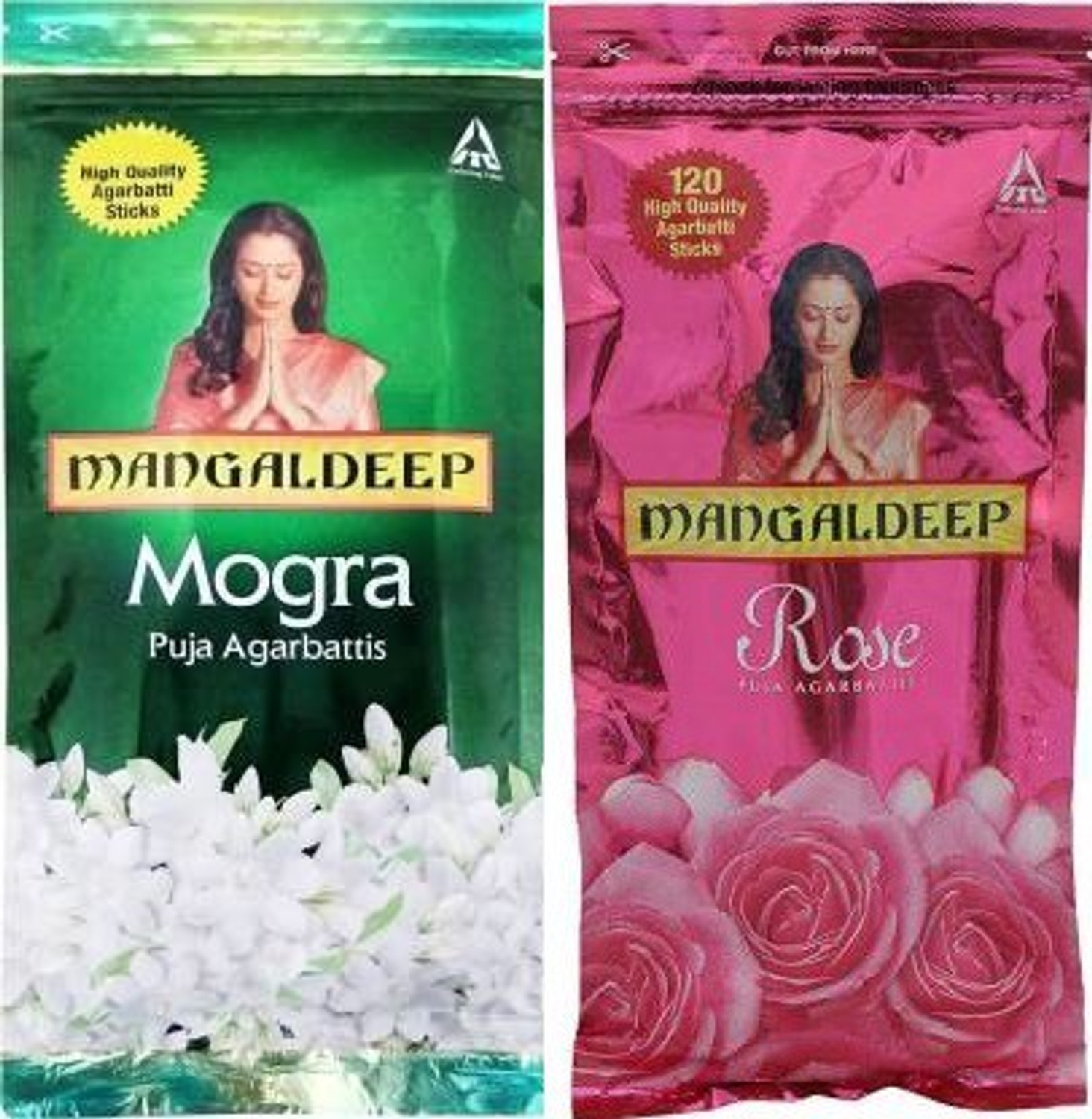 Image of MANGALDEEP ROSE & MOGRA PUJA AGARBATTIS PACK OF 2 ROSE, MOGRA (228 Units, Set of 2)