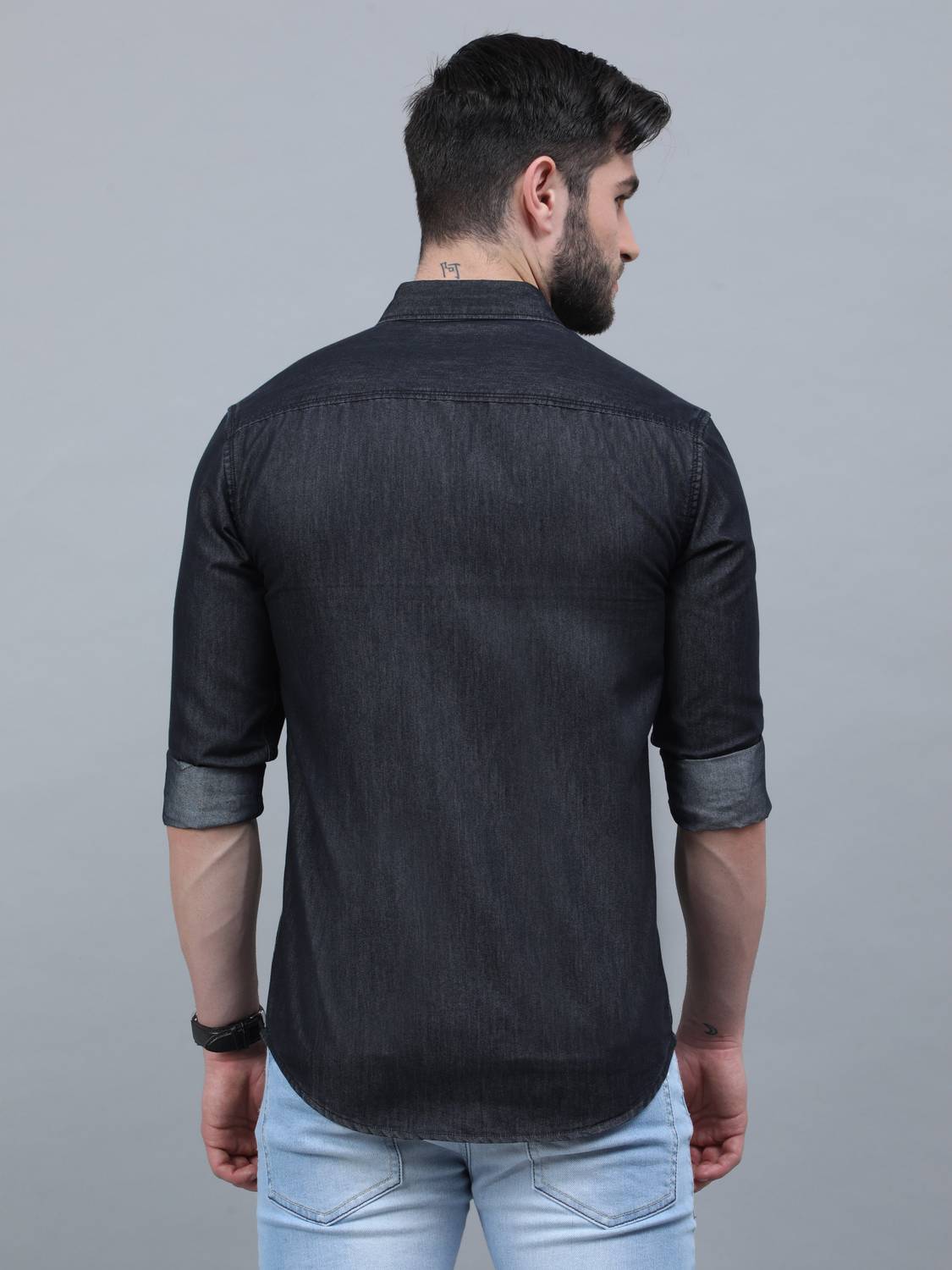 Regrowth Men Solid Casual Black Shirt - Image 4