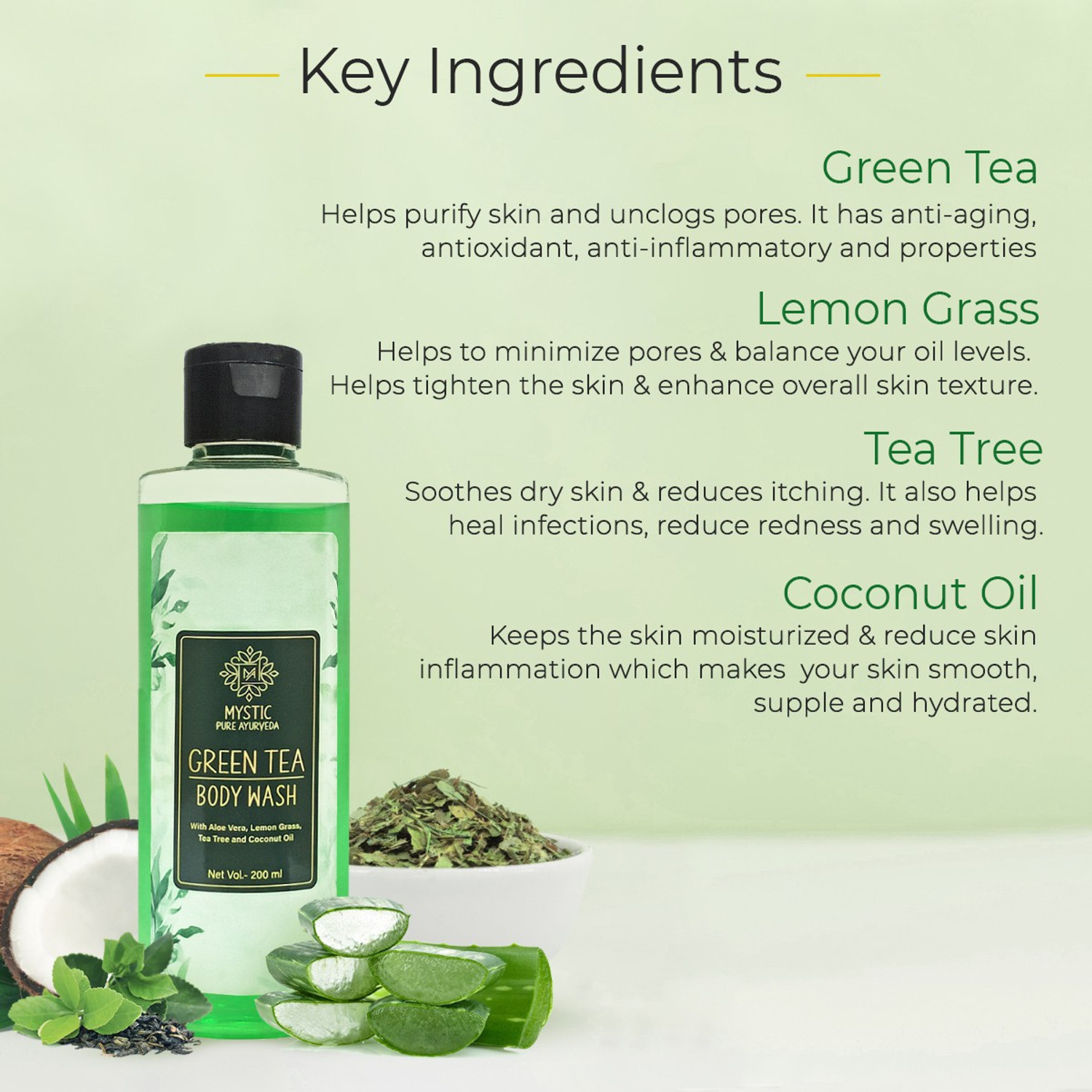 Image of Mystic pure ayurveda Green Tea and Lemon Grass Body Wash For Skin Purification & Hydration