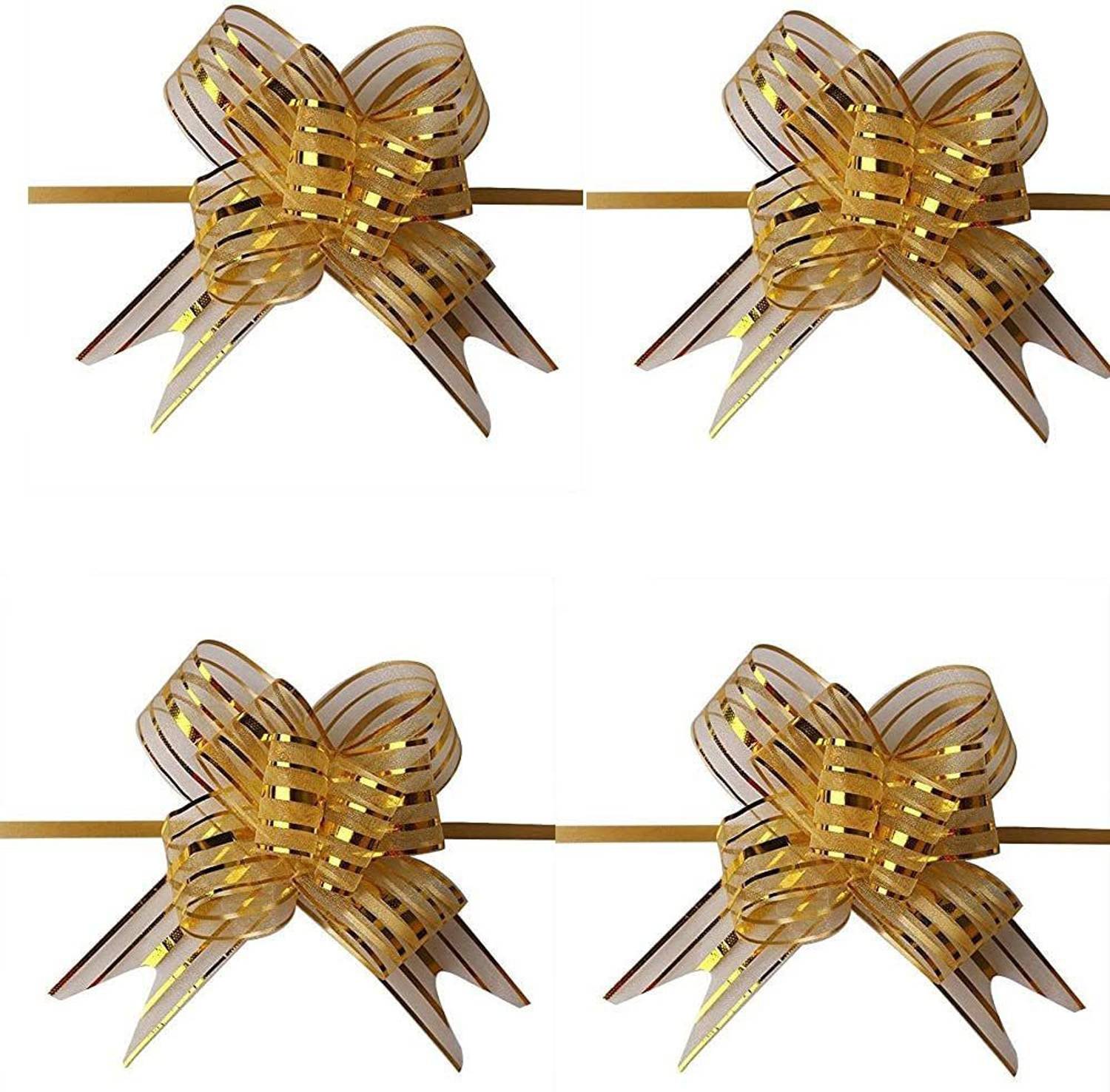 3A Featuretail 10pc 30MM Golden Organza Pull Bow Flower Ribbon for Gift Wrap