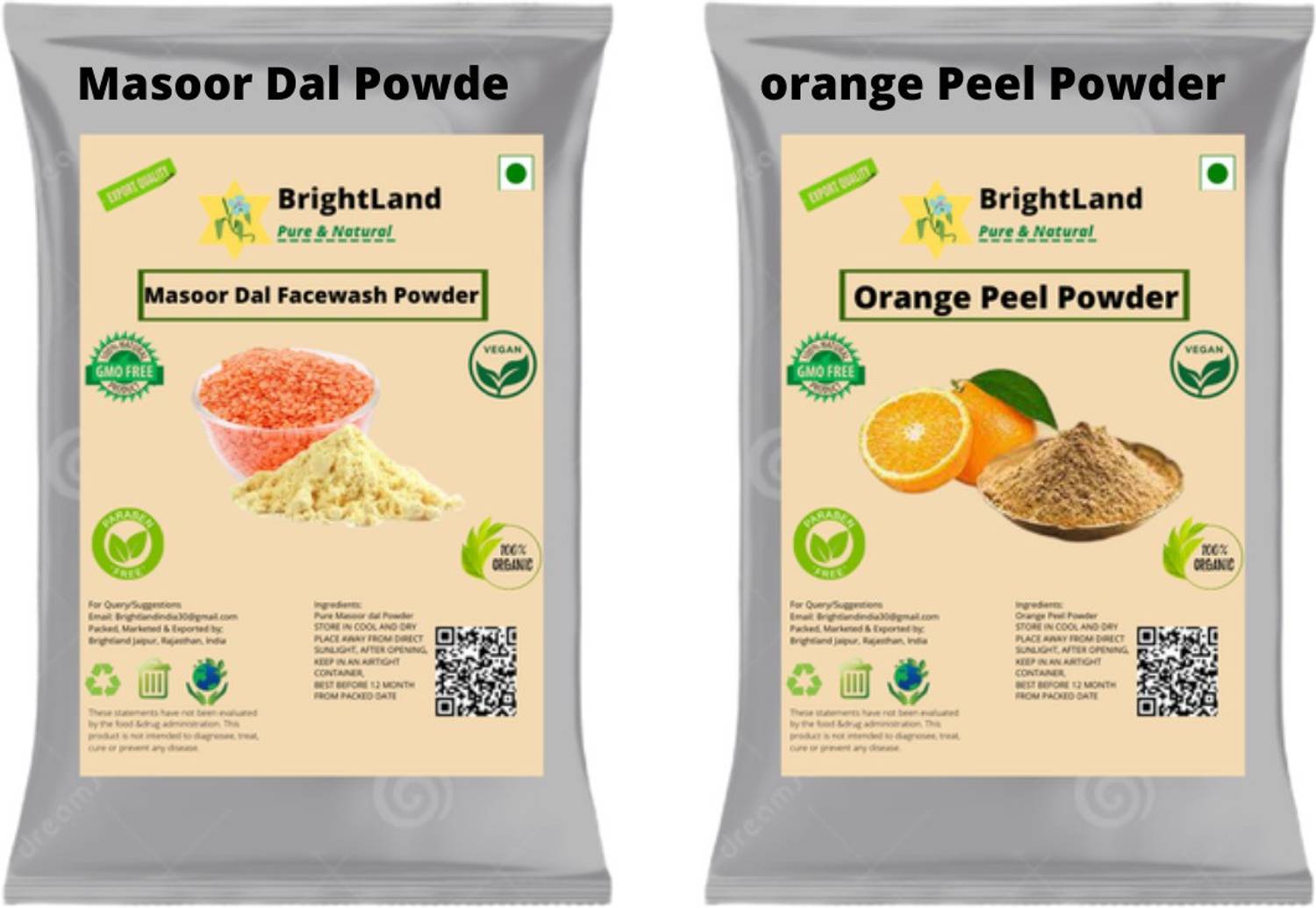 Brightland Combo of Skin care 50gm orange peel powder 50gm Masoor Dal powder