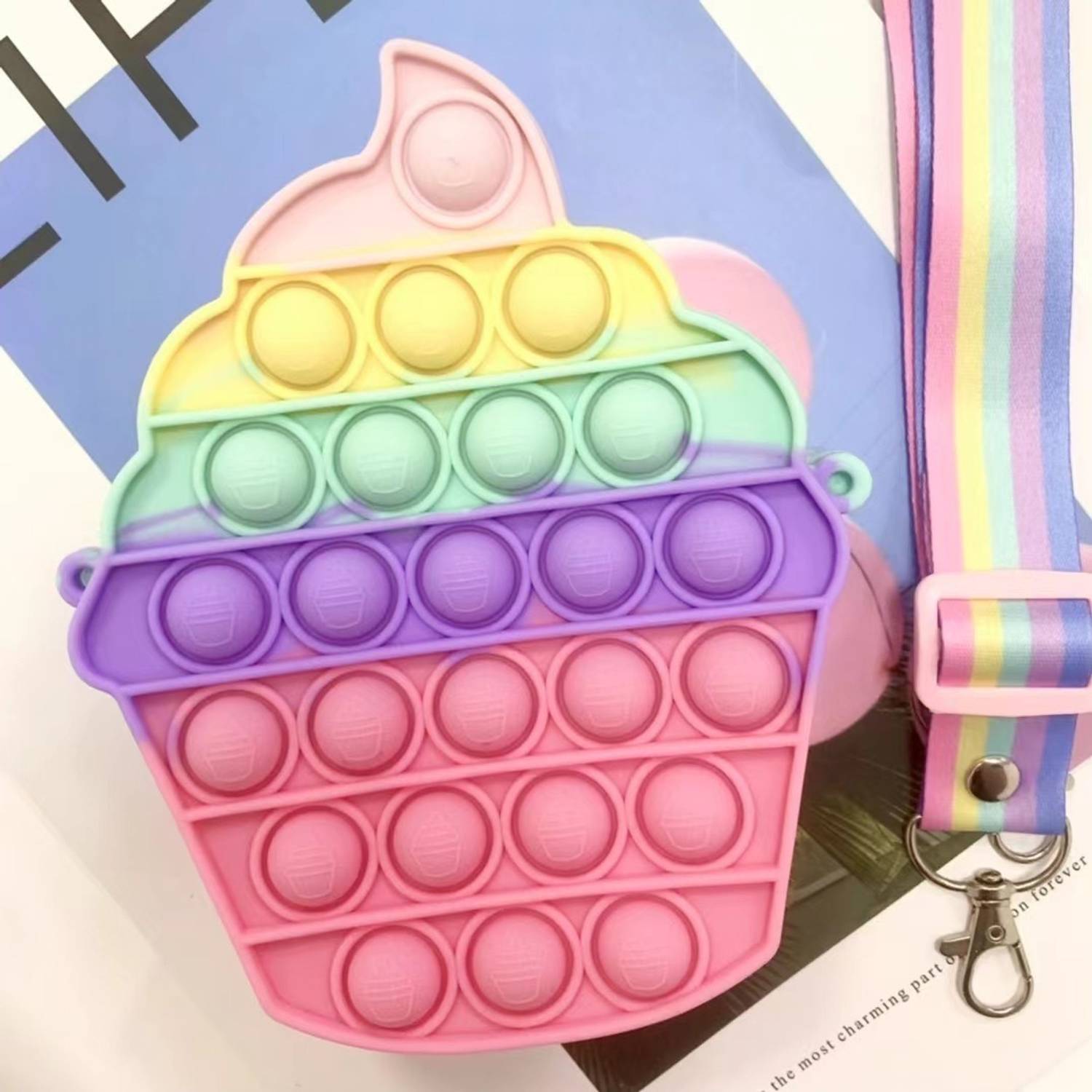 BANQLYN Multicolor Sling Bag Cupcake push Pop itting Bag Fidget toy Decompression Popper Bubble Toy