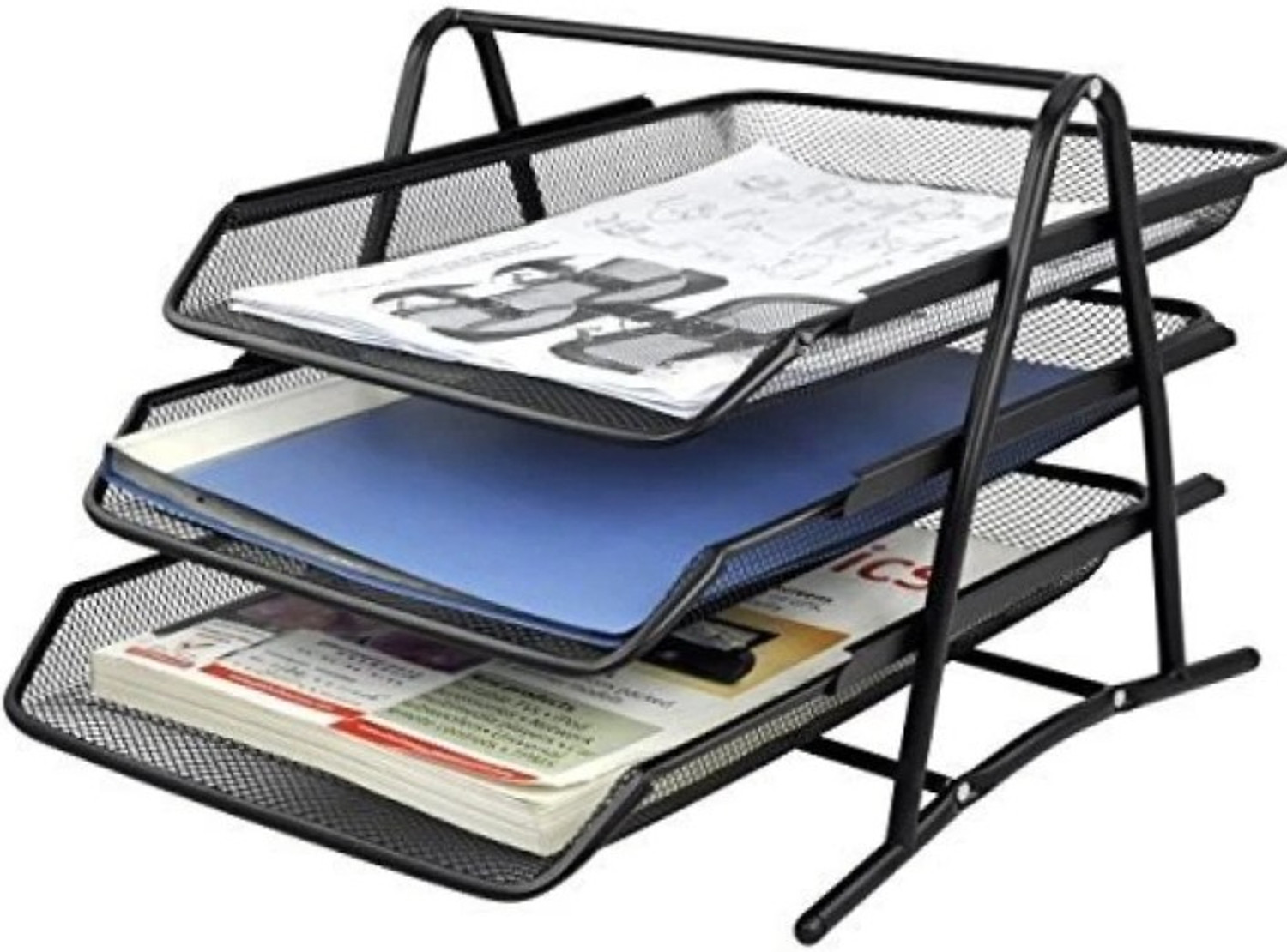 Image of Maanvir 3 Compartments Metal Document Tray Or Office File Rack (Black) Office Set