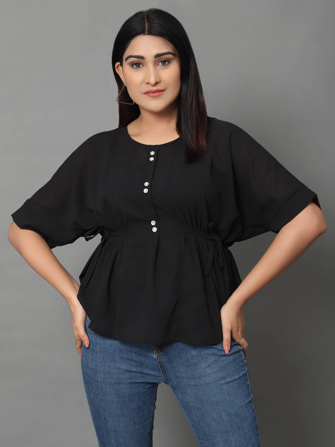 Brucella Casual Solid Women Black Top