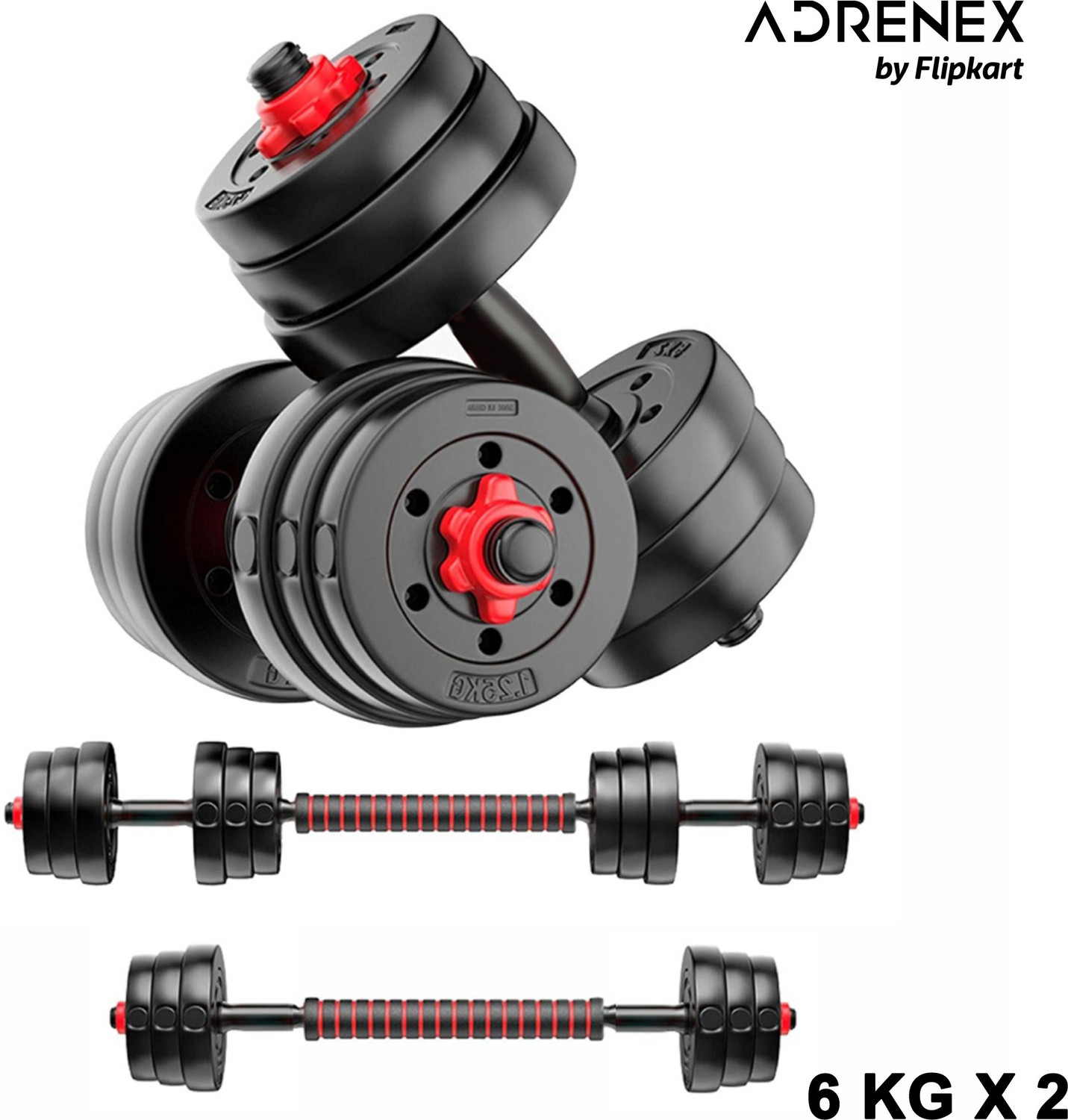 Image of Adrenex 3 IN 1 Convertible Dumbbells Kit 12 Kg For Home Gym Adjustable Dumbbell