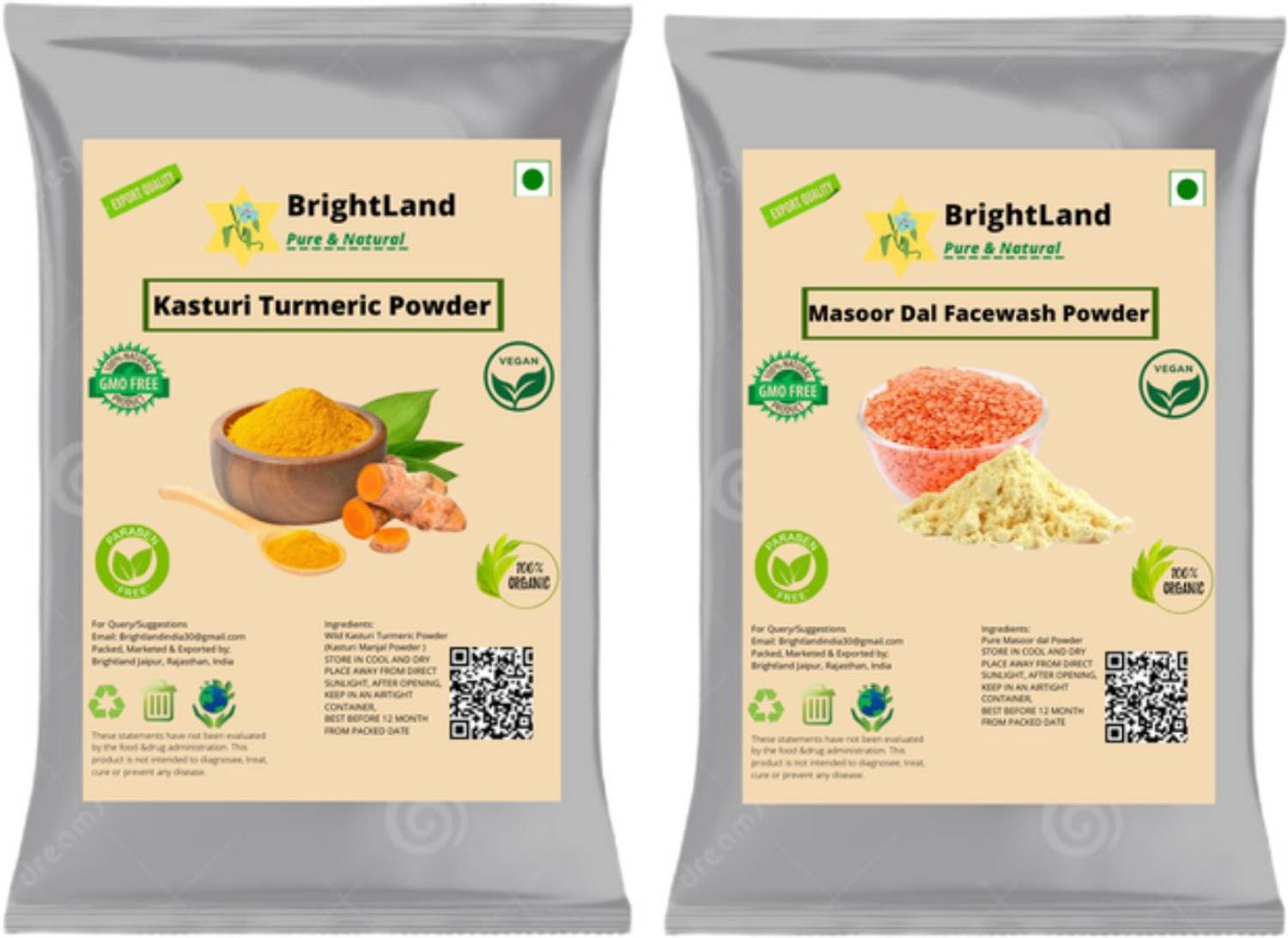 Brightland Combo of skin care 50gm Masoor dal powder , 50gm Kasturi turmeric powder