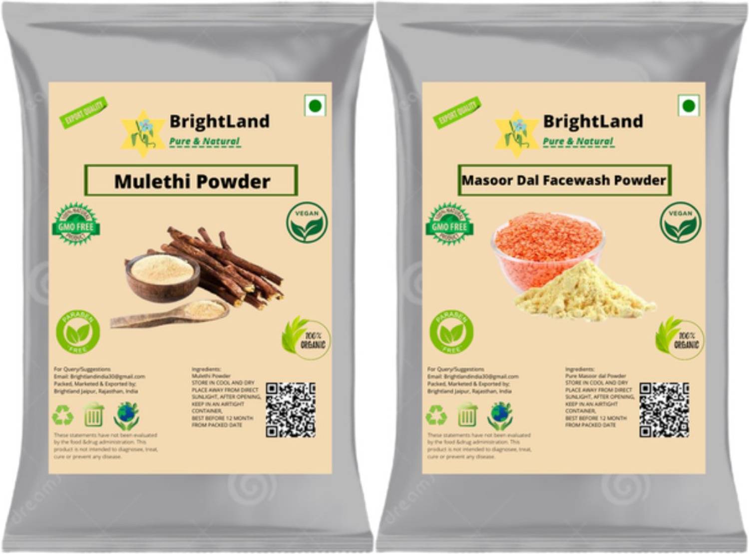 Brightland Combo of Skin care 50gm Mulethi powder 50gm Masoor Dal powder