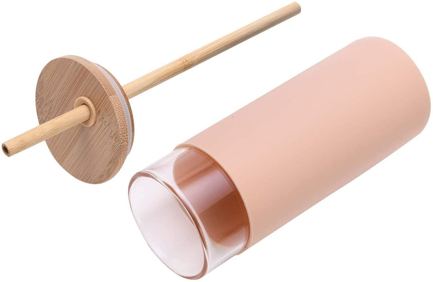 Image of KolorFish 500ml Glass Tumbler with Straw Removable Silicone Sleeve Bamboo Lid - BPA Free Glass Water /Juice Glass