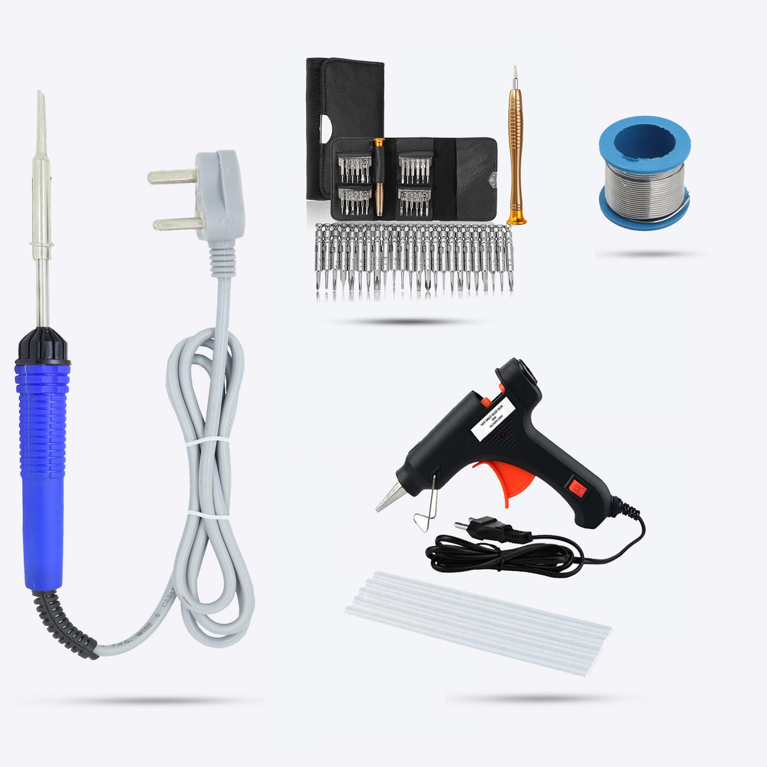 Image of Hillgrove HGCM210M2 5in1 Soldering Tool Glue Gun Combo Kit Set with 25in1 Screwdriver Set Power & Hand Tool Kit