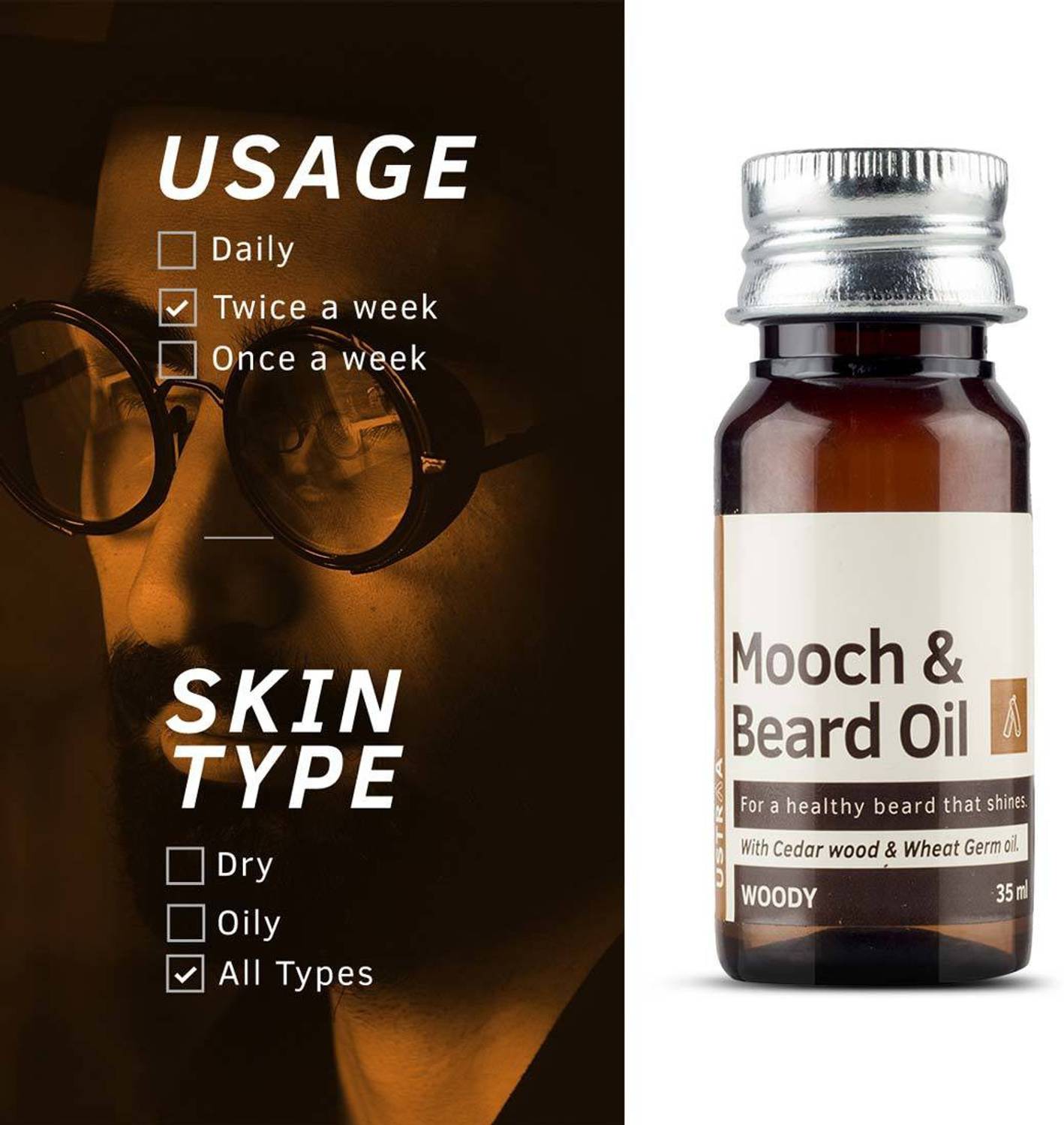 USTRAA Woody Mooch and Beard Oil - 35 ml x 2 - Image 4