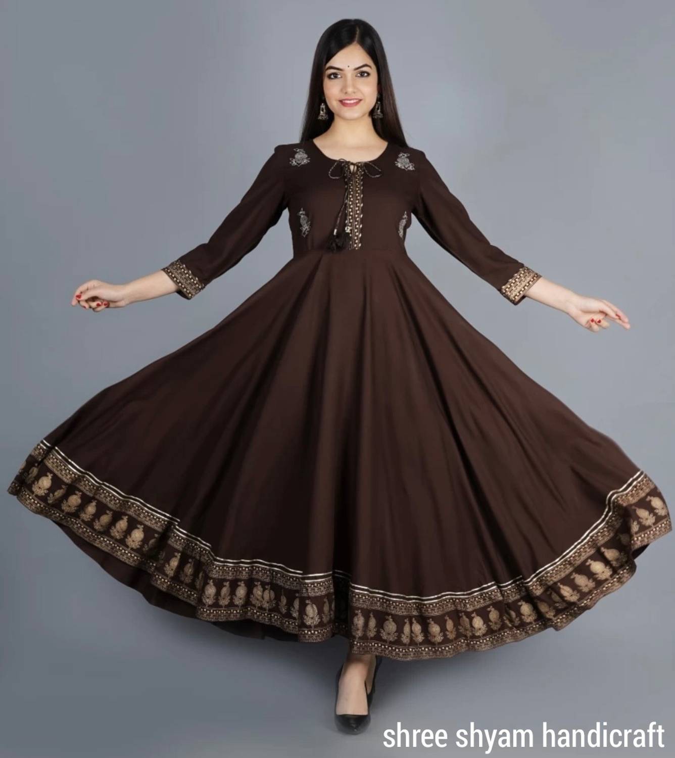 ShreeShyam Handicraft Women Embroidered Viscose Rayon Flared Kur