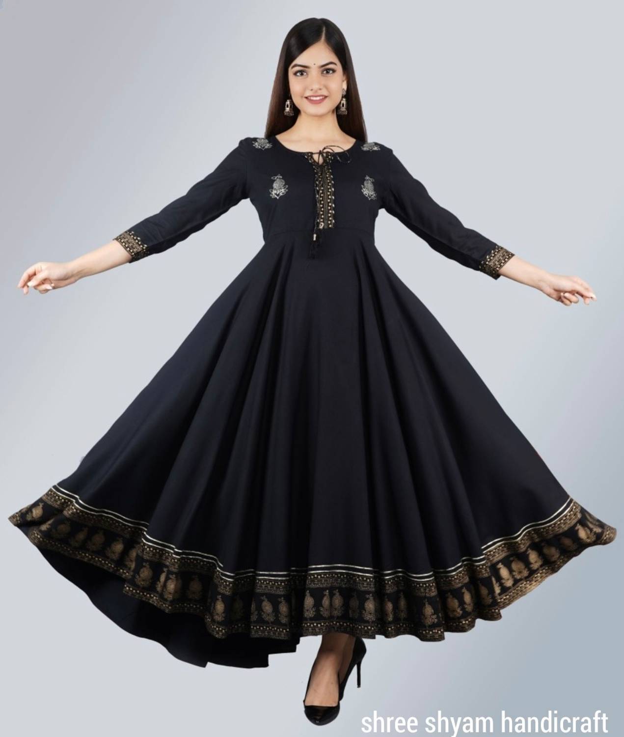 ShreeShyam Handicraft Women Embroidered Viscose Rayon Flared Kur