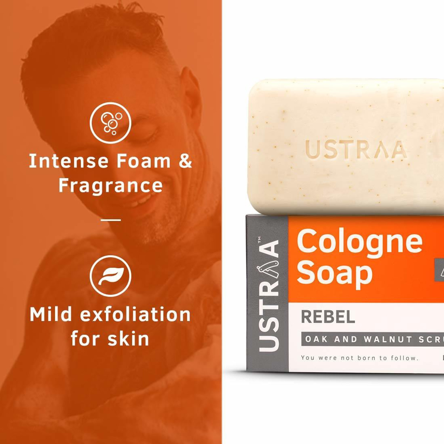 Image of USTRAA Rebel Cologne Soap with Oak & Walnut Scrub, For Deep Cleaning & Mild Exfoliation