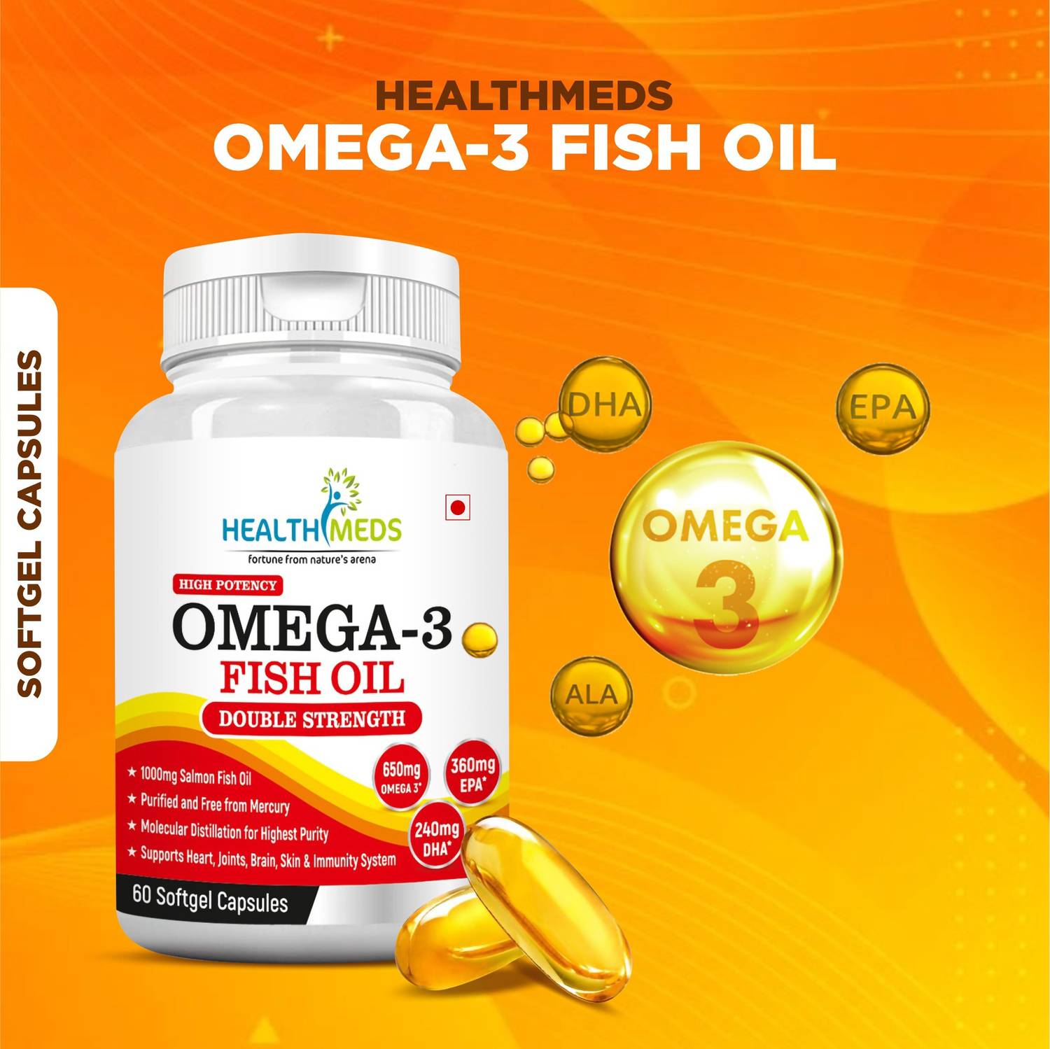 HealthMeds Double Strength Omega 3 Fish Oil 1000mg (360mg EPA & 240mg - Image 2