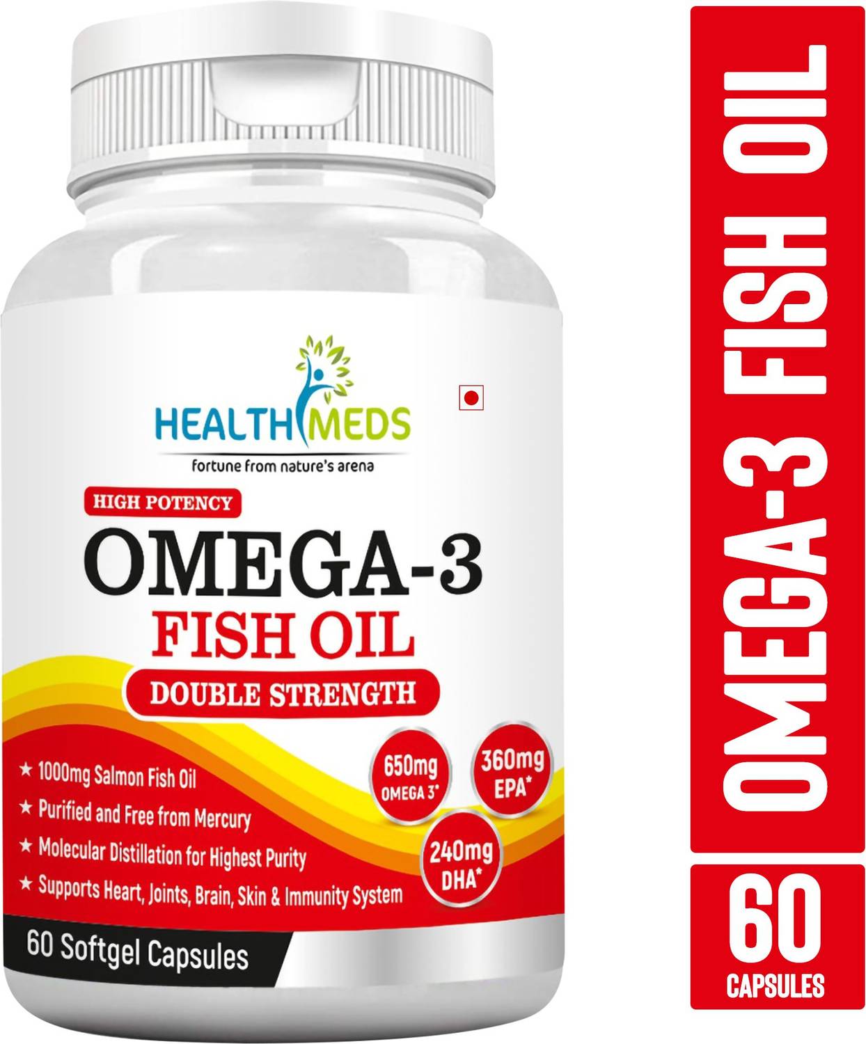 HealthMeds Double Strength Omega 3 Fish Oil 1000mg (360mg EPA & 240mg - Image 1