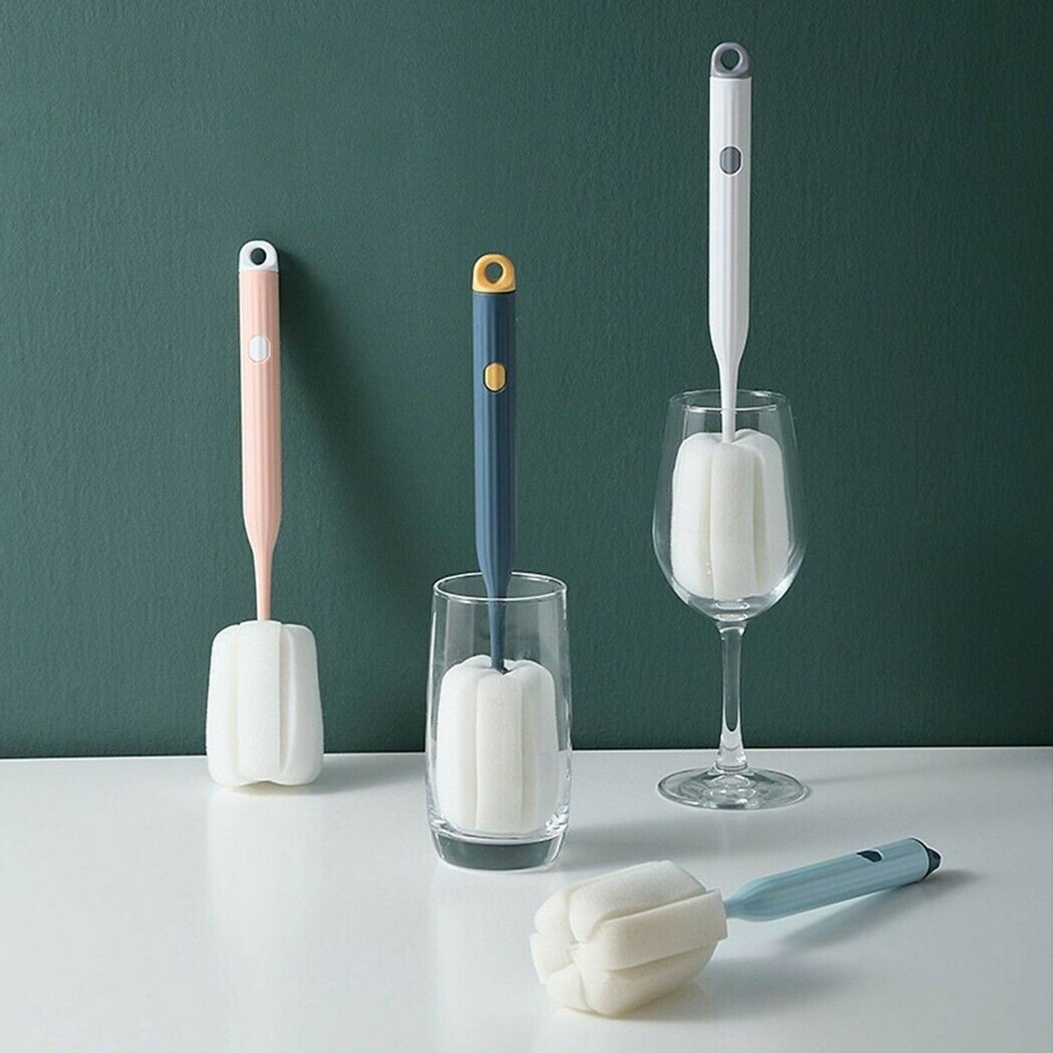 AMEEDARSHAN Bottle Scrubber Long Handle Soft Kettle Glass Cup Sponge Head Cleaning Brush