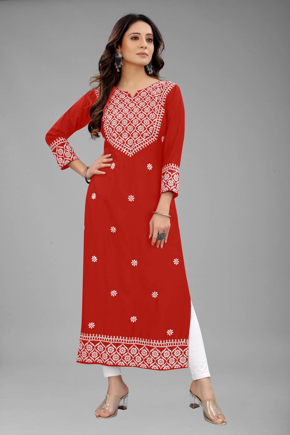 fantasy fab Women Embroidered Cotton Rayon Straight Kurta (Multic