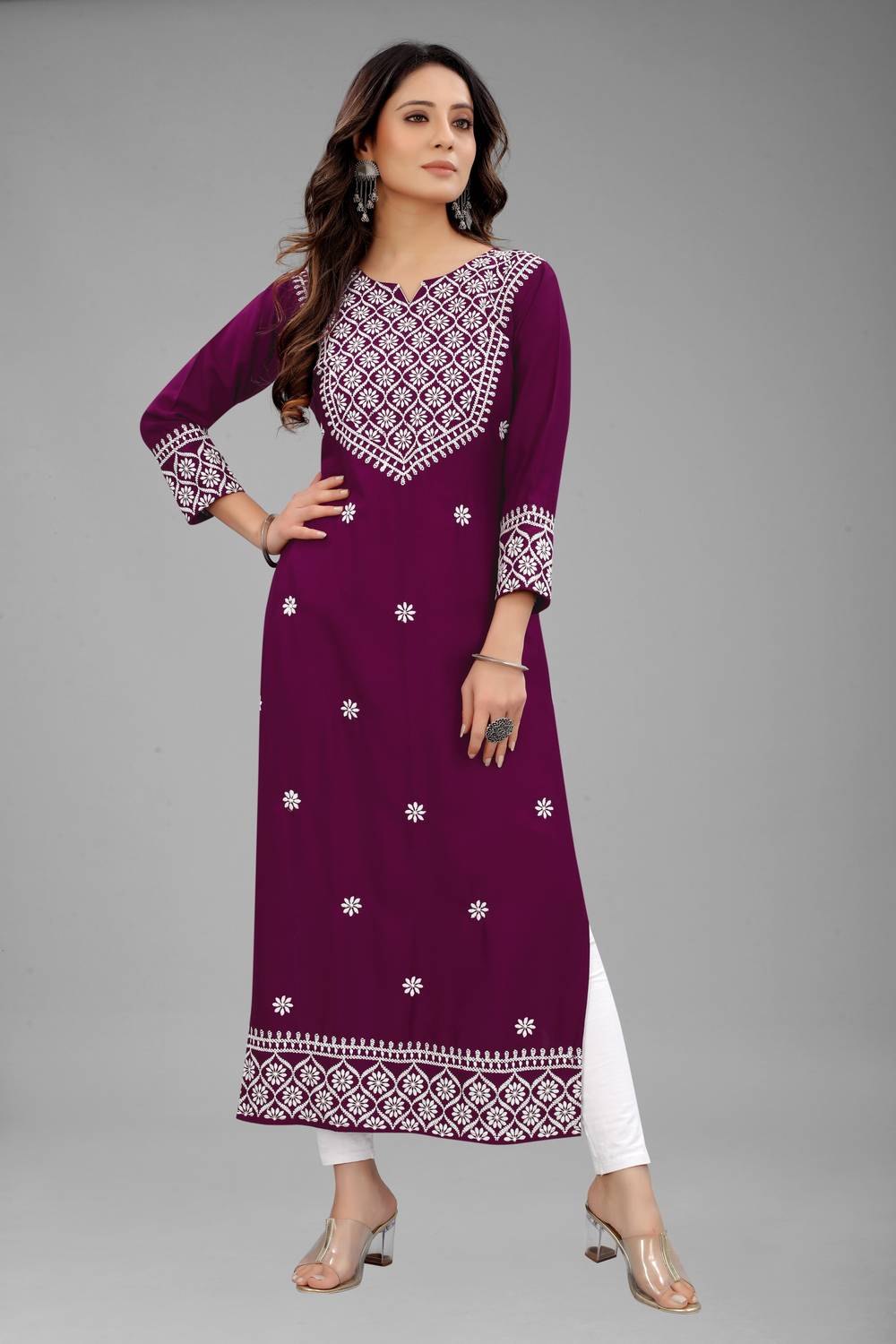 fantasy fab Women Embroidered Cotton Rayon Straight Kurta (Multic