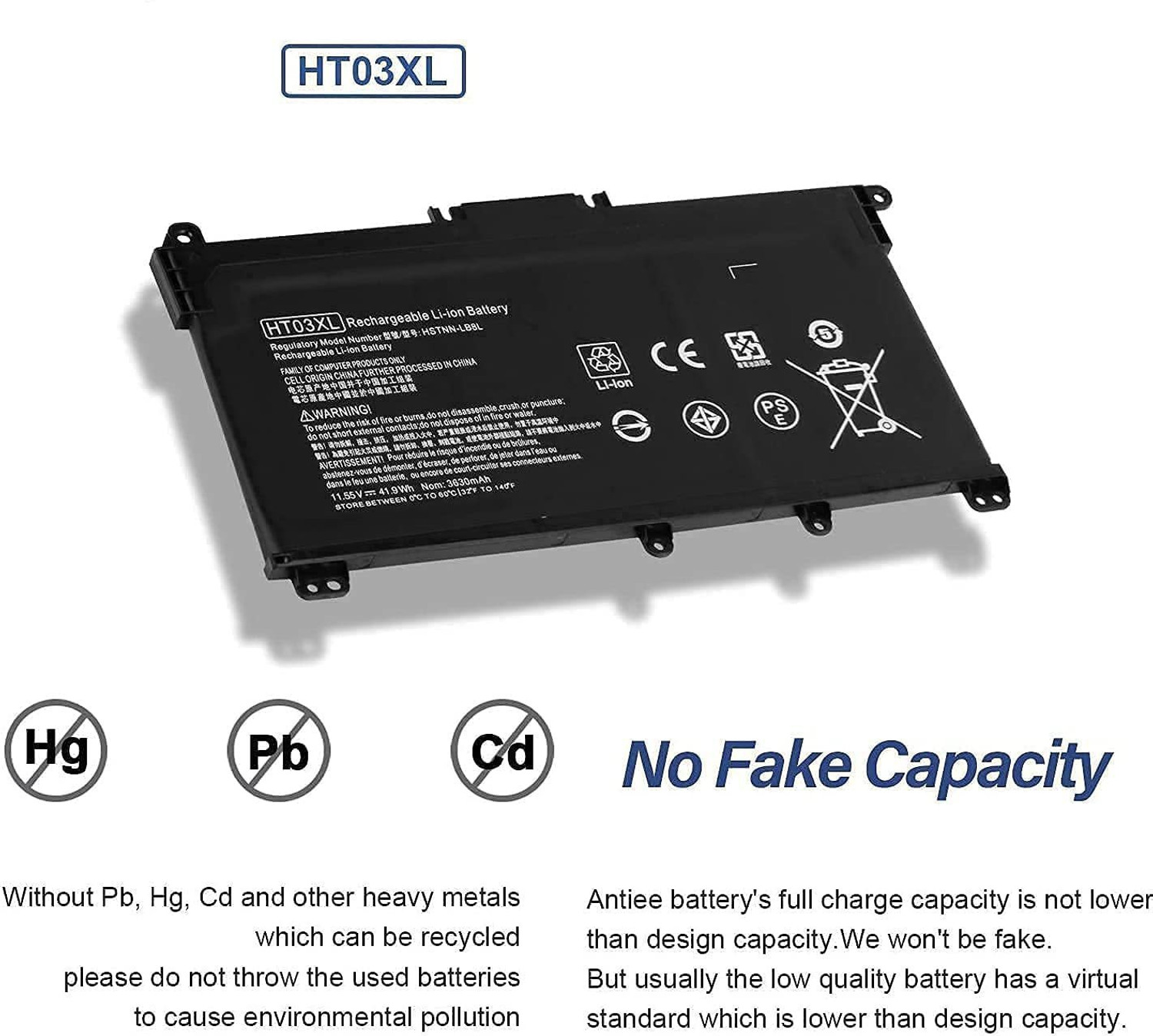 Image of WISTAR HT03XL HSTNN-IB80 Battery For Pavilion 14-dh1xxx 3 Cell Laptop Battery
