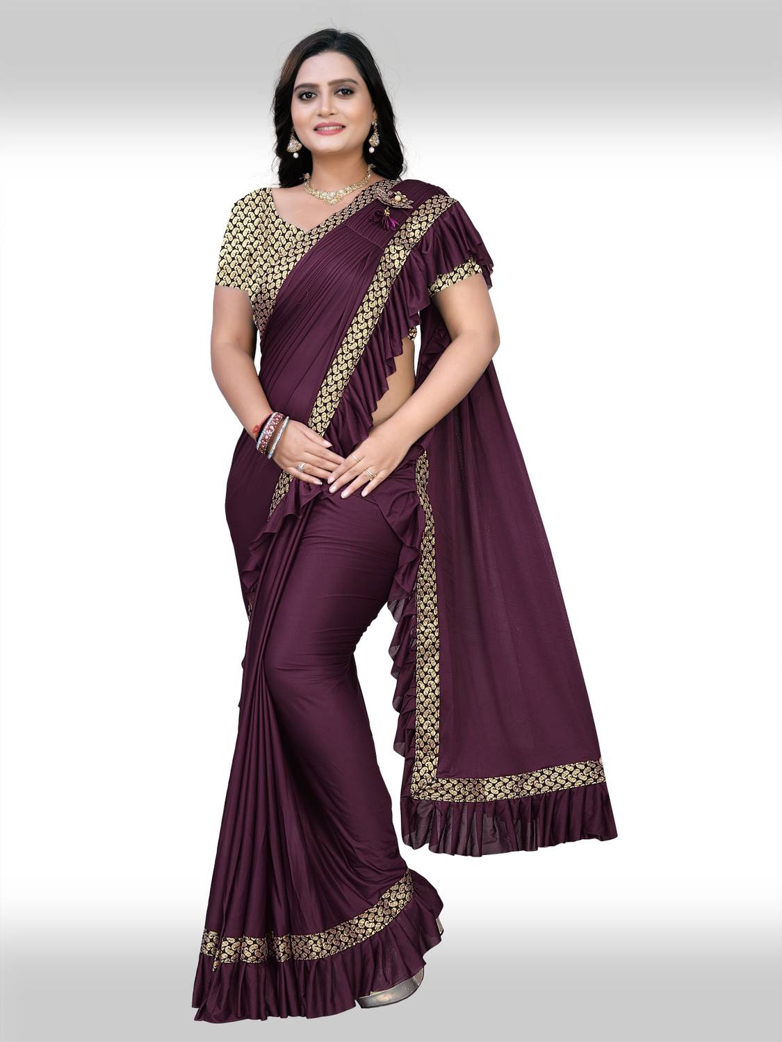 ecolors fab Self Design, Printed, Solid/Plain Bollywood Lycra Blend Saree