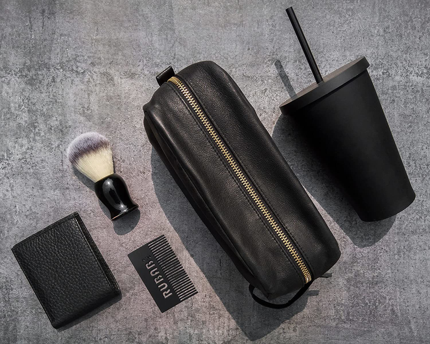 Image of RUBAB MEN Genuine Leather Toiletry & Shaving Kit Bag| Splashproof Travel Pouch Travel Toiletry Kit