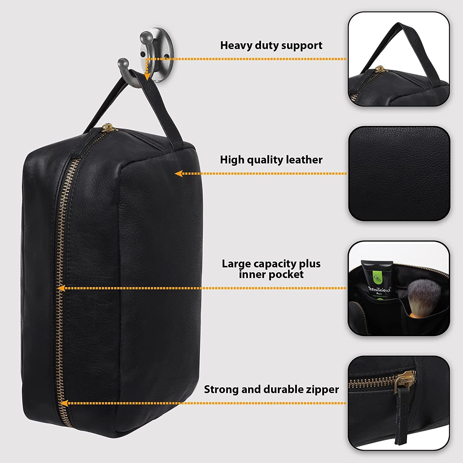 Image of RUBAB MEN Genuine Leather Toiletry & Shaving Kit Bag| Splashproof Travel Pouch Travel Toiletry Kit