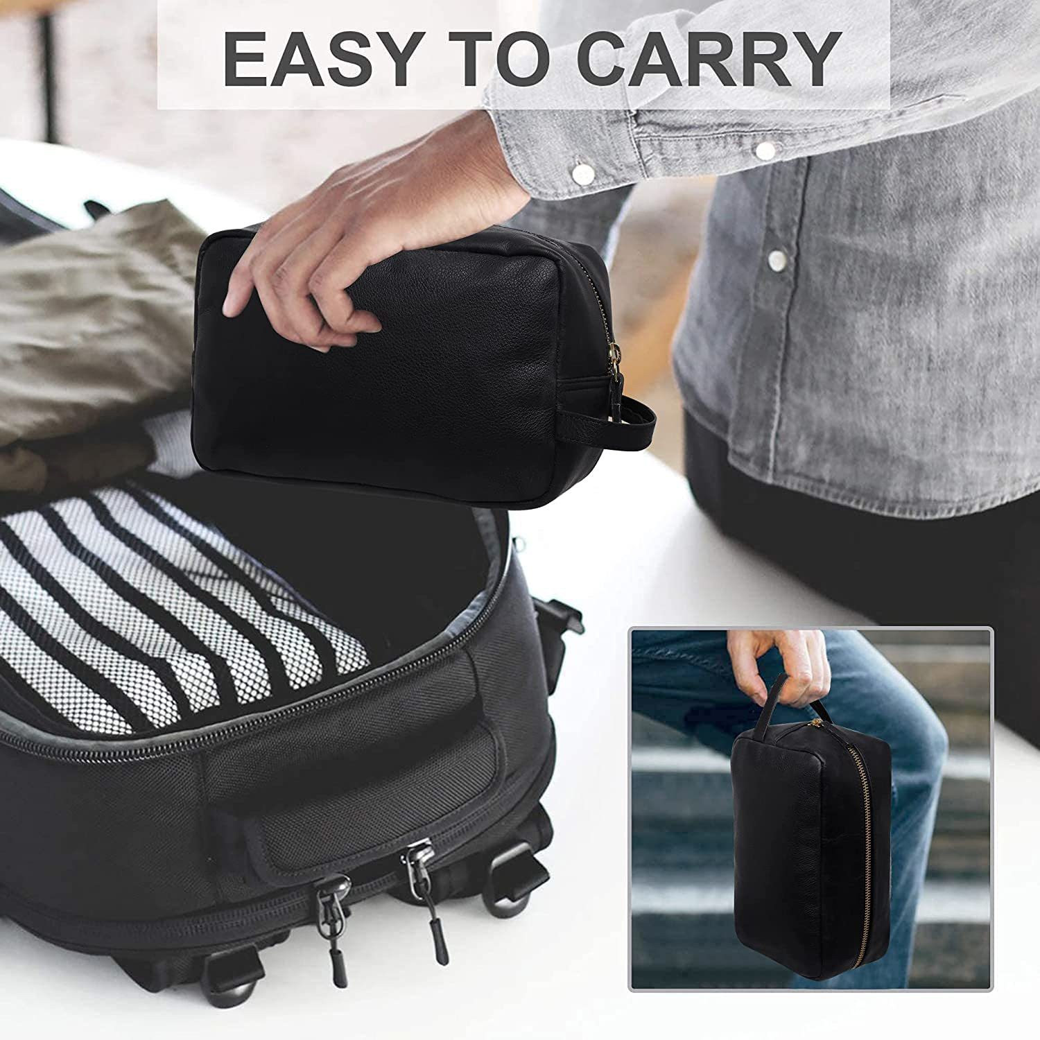 Image of RUBAB MEN Genuine Leather Toiletry & Shaving Kit Bag| Splashproof Travel Pouch Travel Toiletry Kit