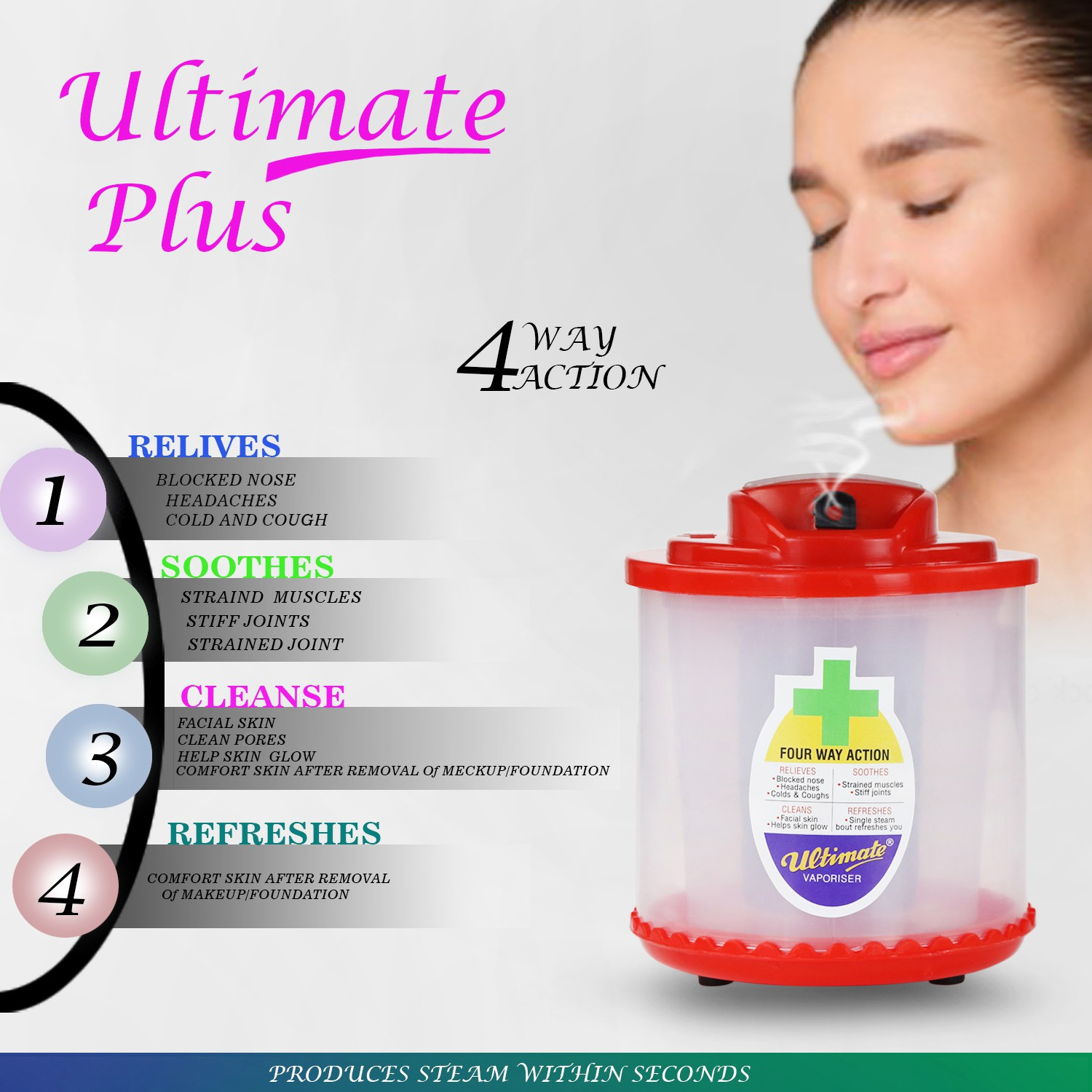 Image of ULTIMATE Plus 4 Way Action Vaporizer, Steam Inhaler, Relief from Cold and Cough Vaporizer