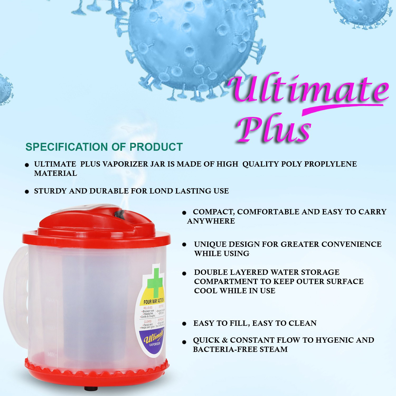 Image of ULTIMATE Plus 4 Way Action Vaporizer, Steam Inhaler, Relief from Cold and Cough Vaporizer