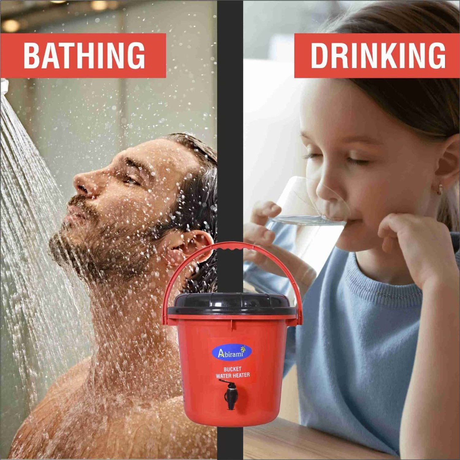 Image of Abirami BucketWaterHeater-RedColor 20 L Instant Water Geyser