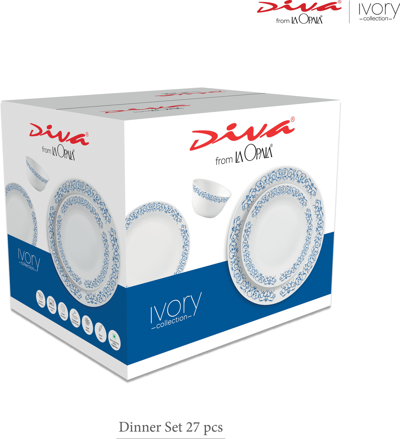 Image of LAOPALA by Ivory Blush Pack of 27 Opalware Ivory Blush Dinner Set