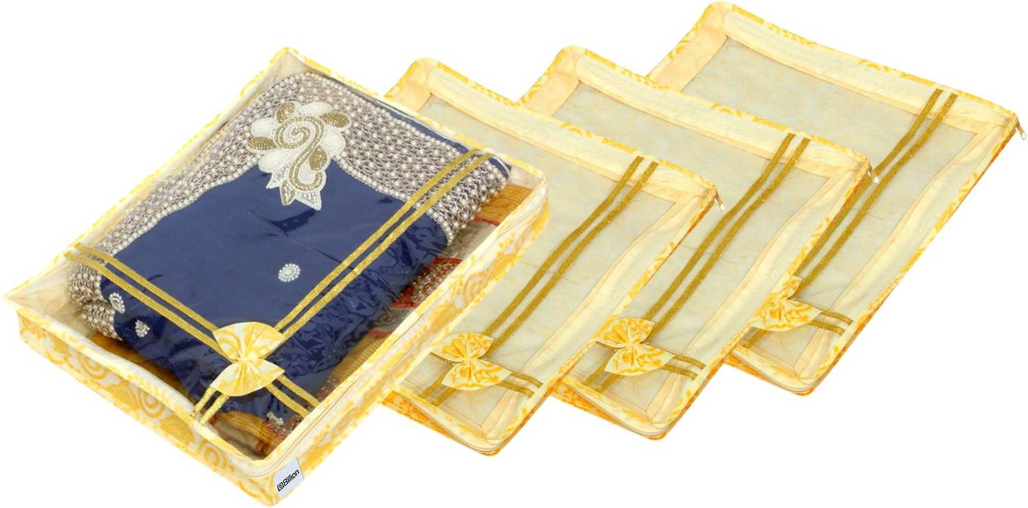 Billion Saree Cover Carry Design 3"inch Tranasparent Non Woven Single Saree Cover- Pack of 4 (Gold) HS_38_BILLION021584
