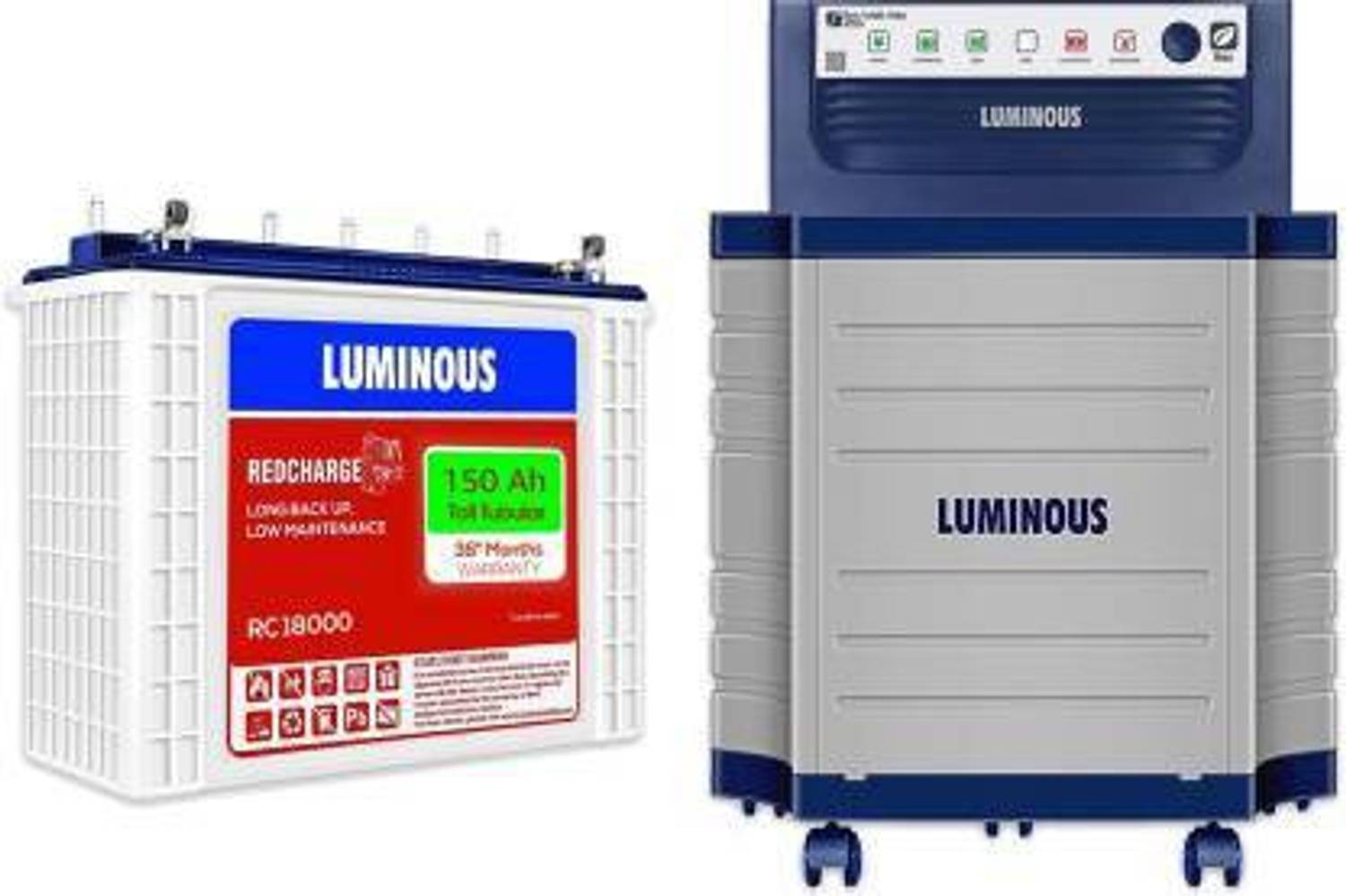 LUMINOUS RC18000 Eco Watt Neo 1050 Inverter & TX100L Trolley With Red Charge RC18000 150Ah Tall with 36 Months Warranty Square Wave Inverter