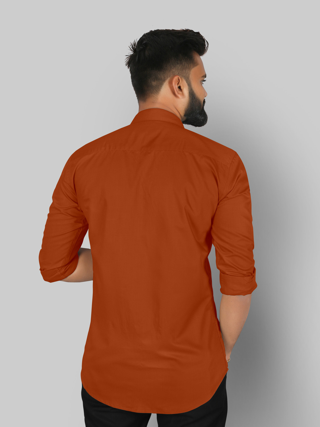 Image of FIBERMILL Men Solid Formal Orange Shirt