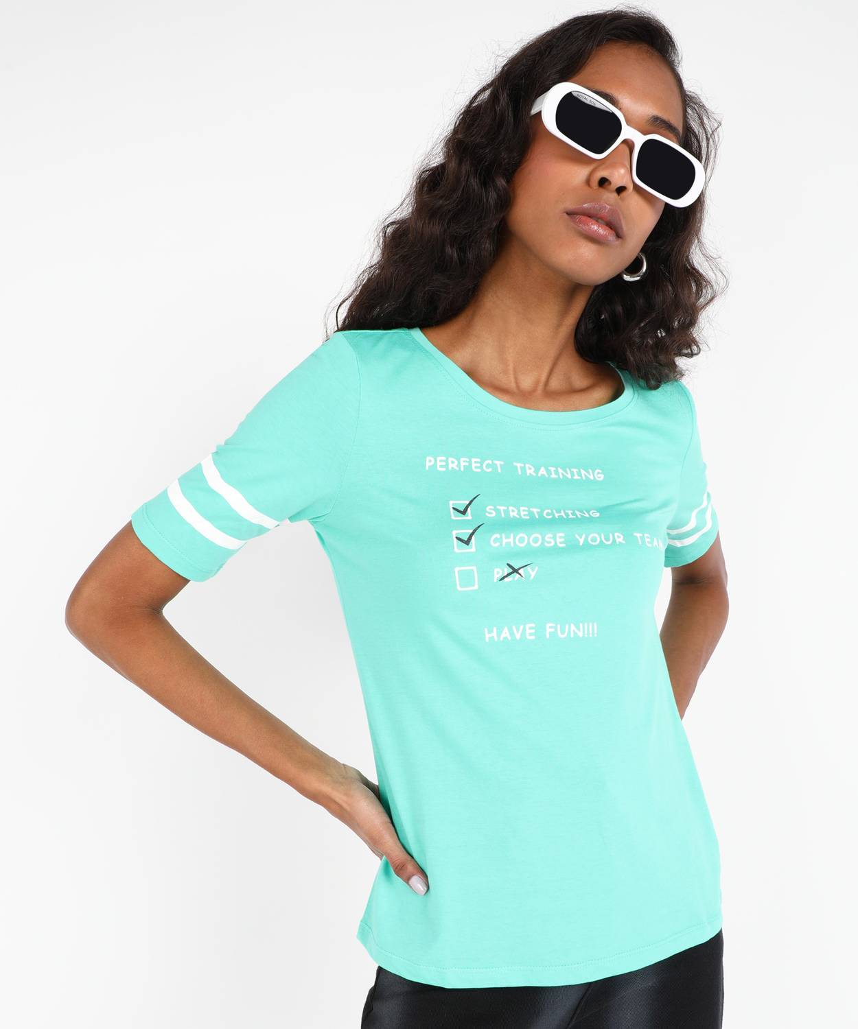 Ajile By Pantaloons Printed Women Round Neck Green T-Shirt