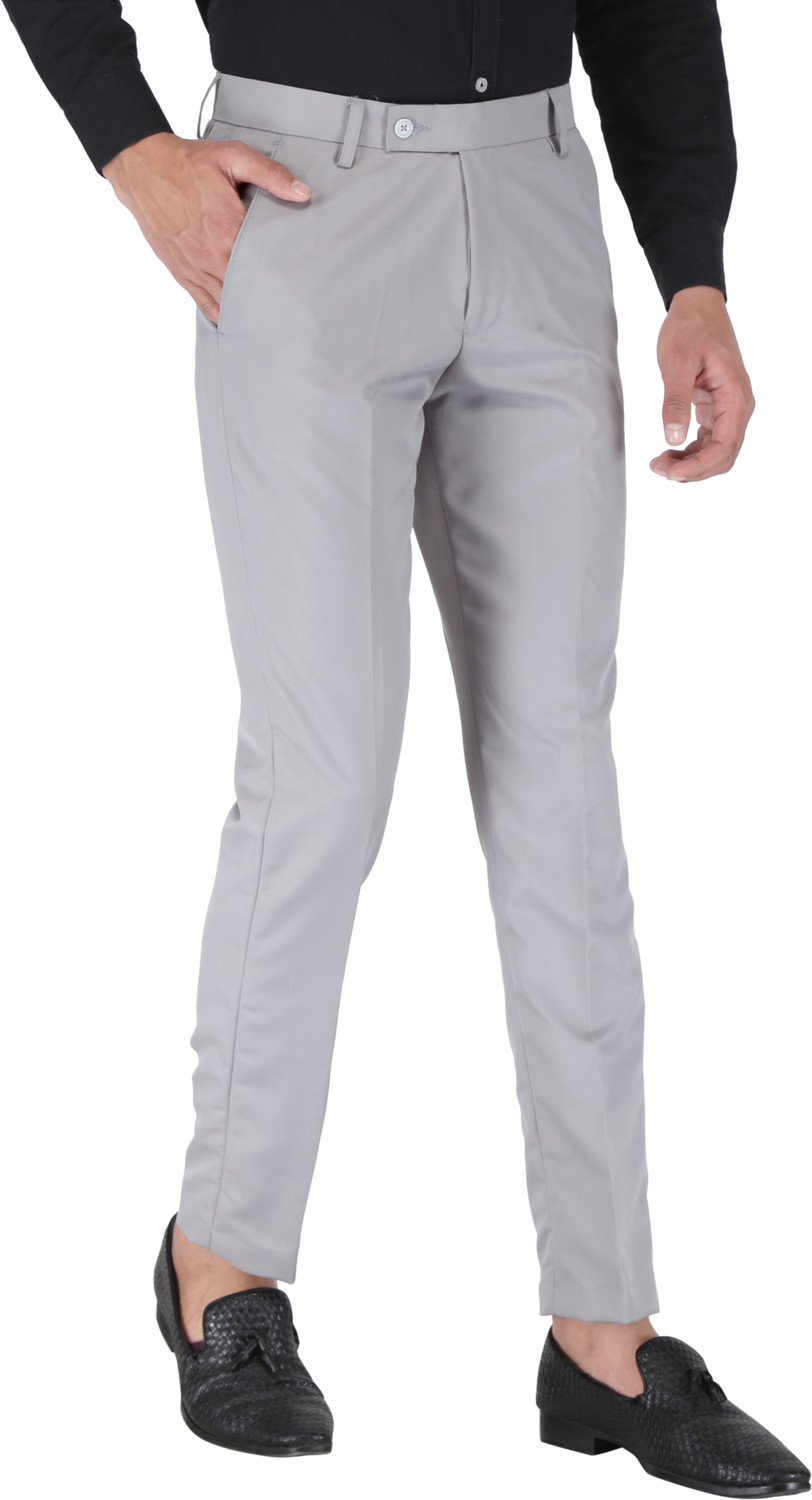 Image of PLAYERZ Slim Fit Men Grey Trousers
