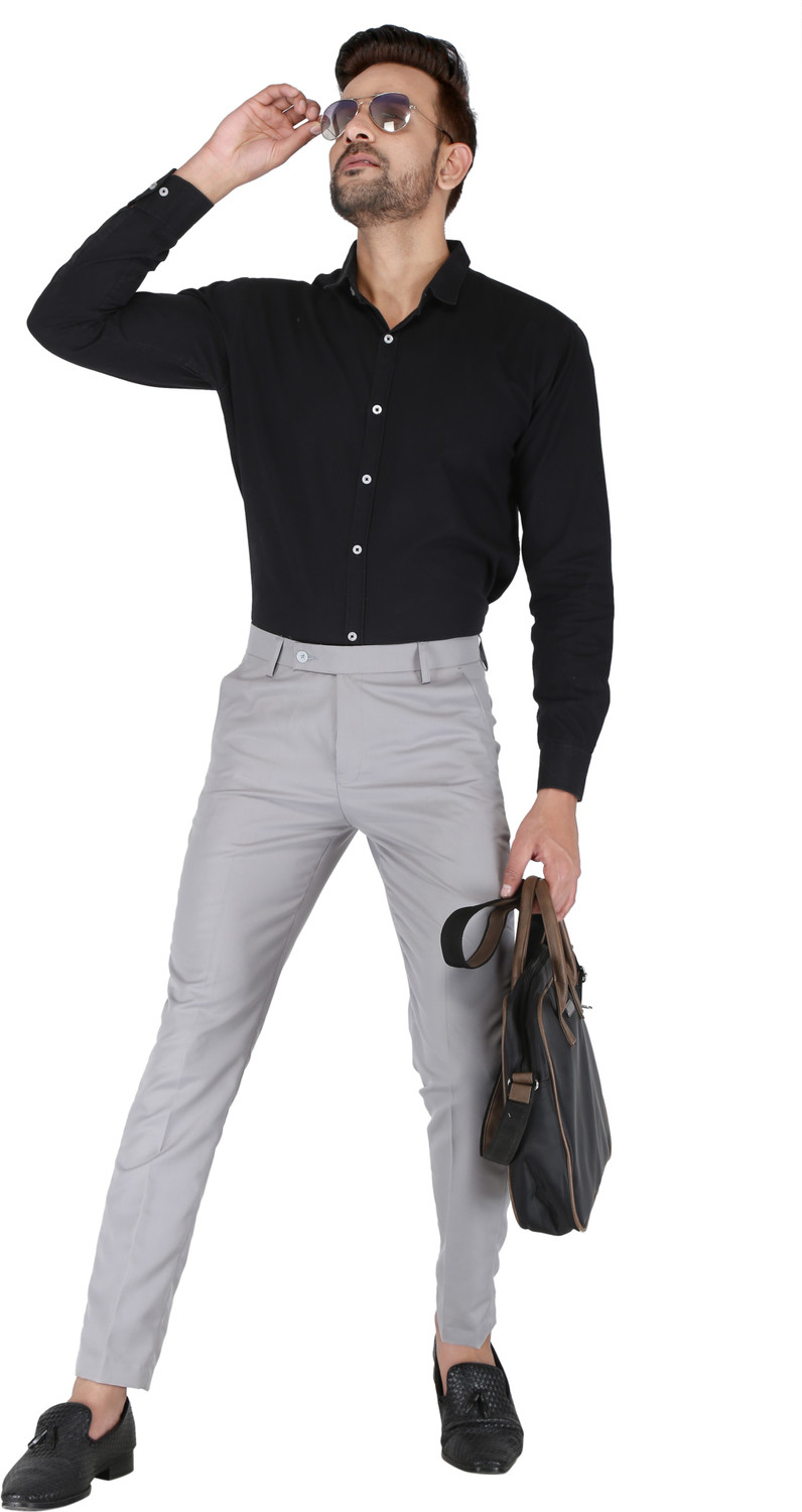 Image of PLAYERZ Slim Fit Men Grey Trousers
