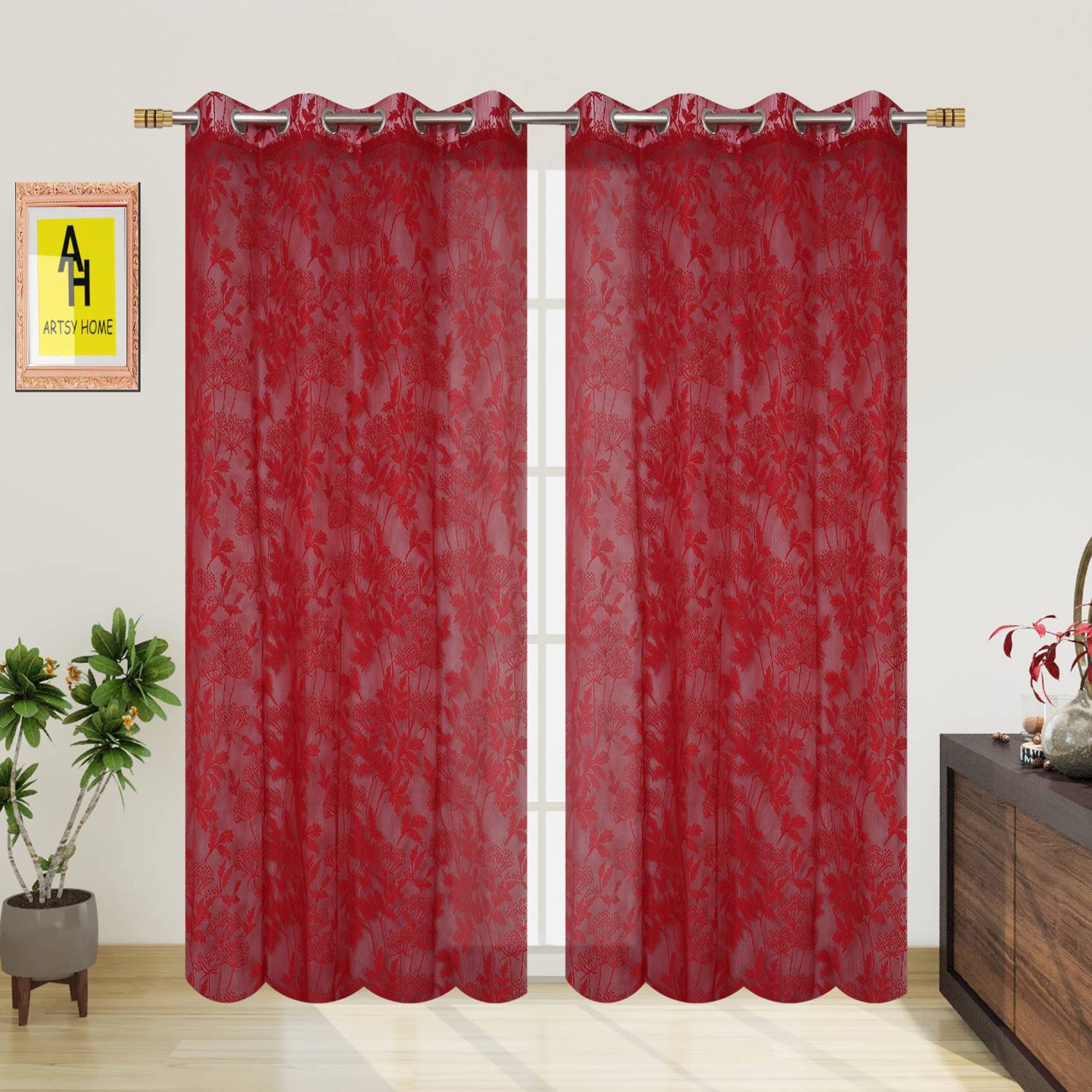 AH ARTSY HOME 214 cm (7 ft) Door Tissue, Net Semi Transparent Curtain (Pack Of 2)
