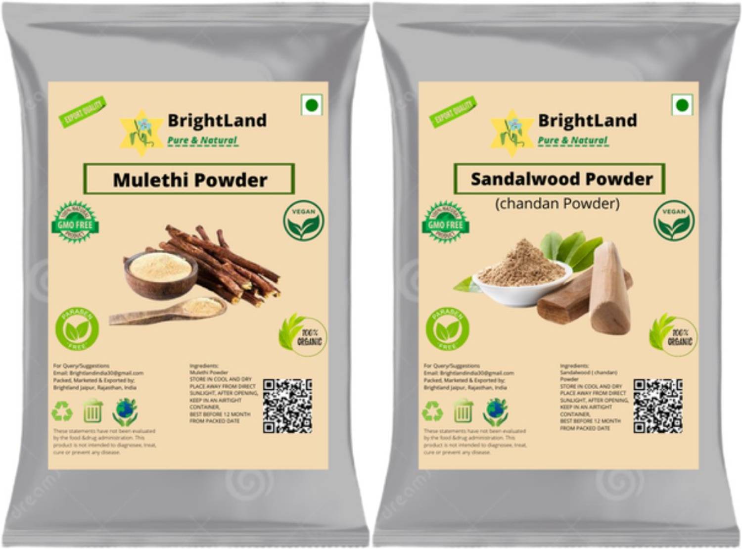 Brightland Combo of Skin care 50gm Mulethi powder 50gm Sandalwood powder