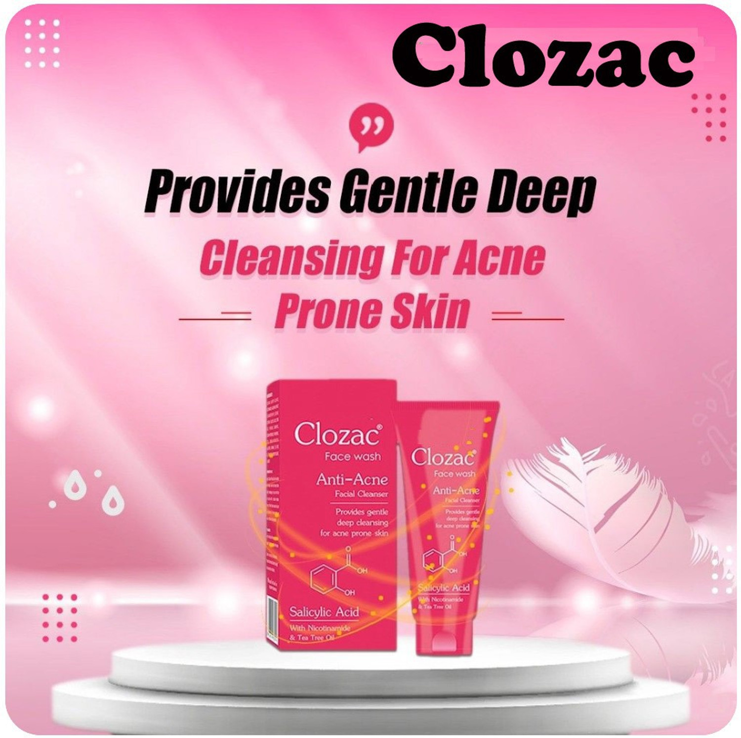 Image of clozac Fairness Facewash Cleansing For Acne Prone Skin Pack of 2 Face Wash