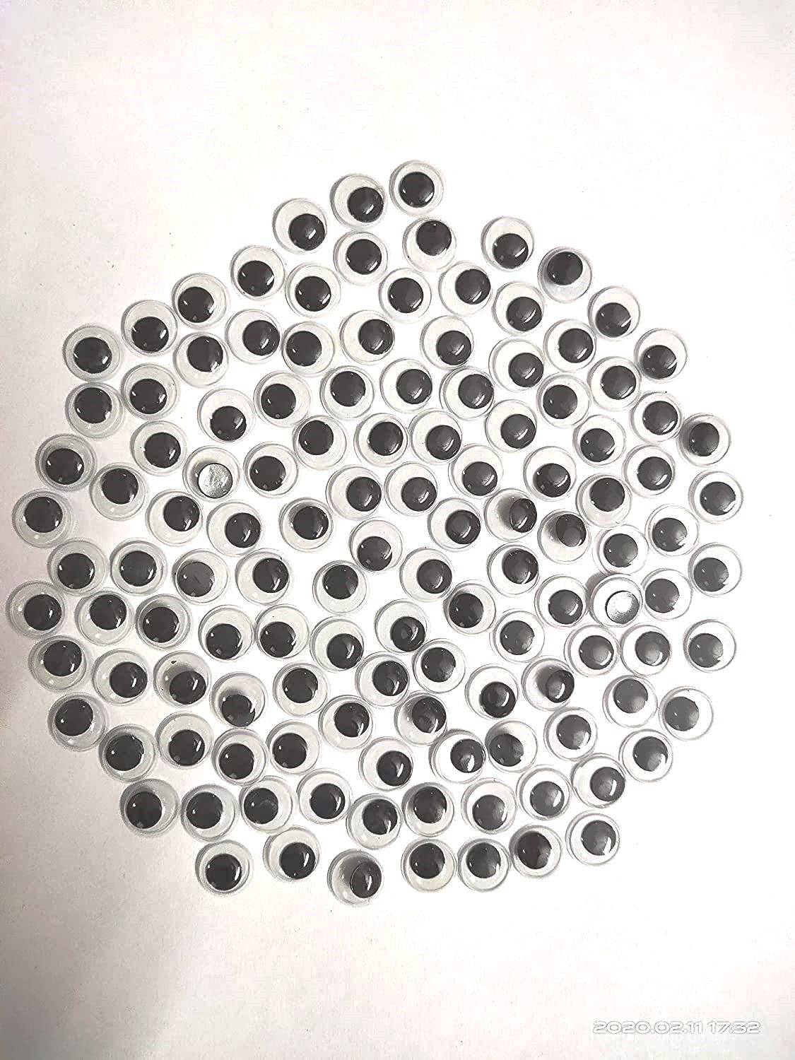 3A Featuretail 200pcs 10mm size Googly/ Wiggle/Doll Eyes for Craft, Doll Making Black/White