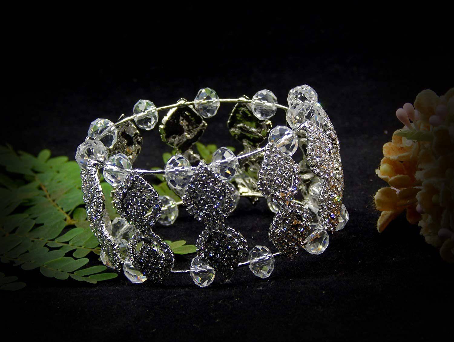 ACCESSHER Brass Cubic Zirconia Sterling Silver Cuff