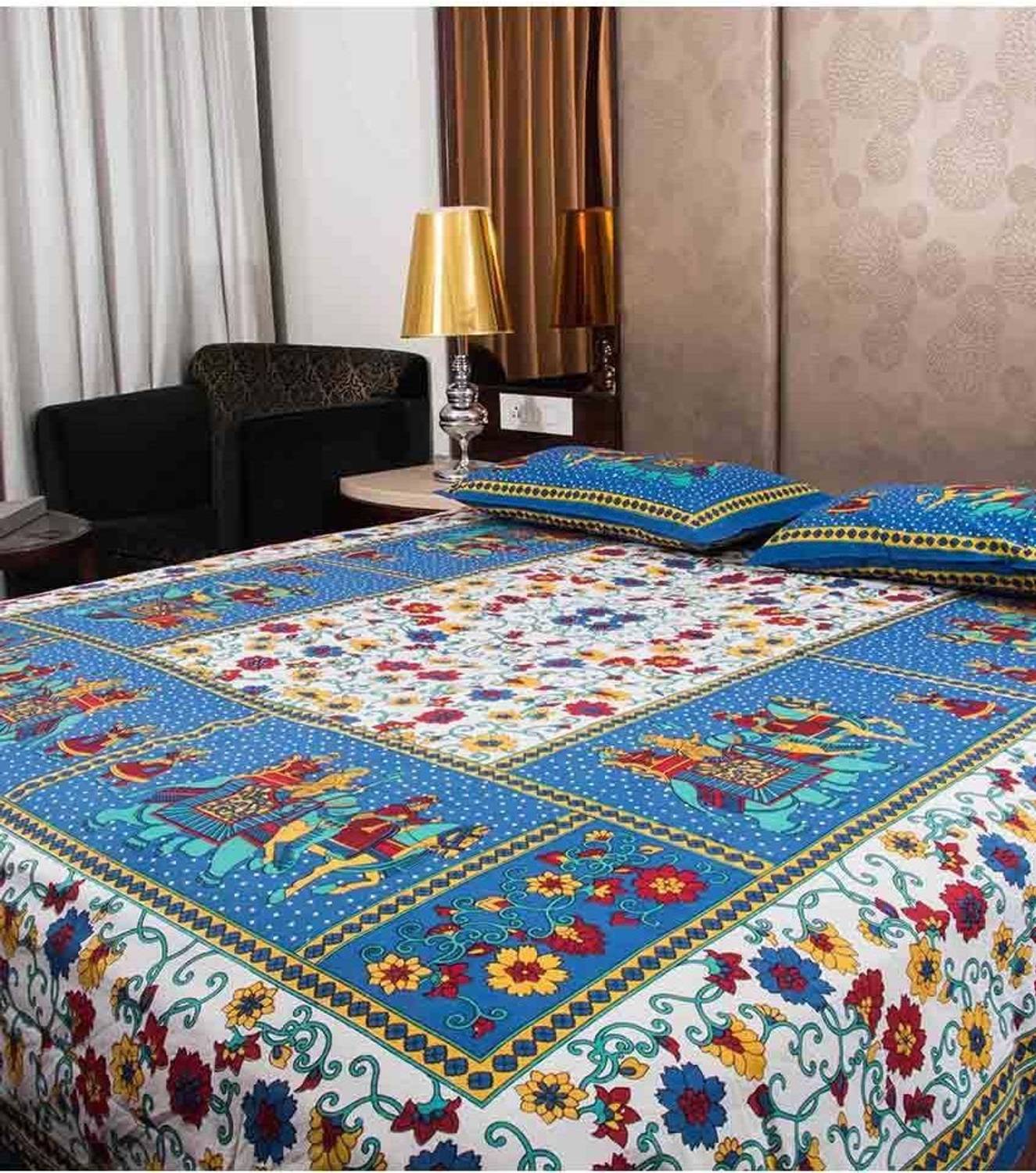 JAIPUR FASHION Cotton King Flat 200 TC Printed 1 Bedsheet with 2