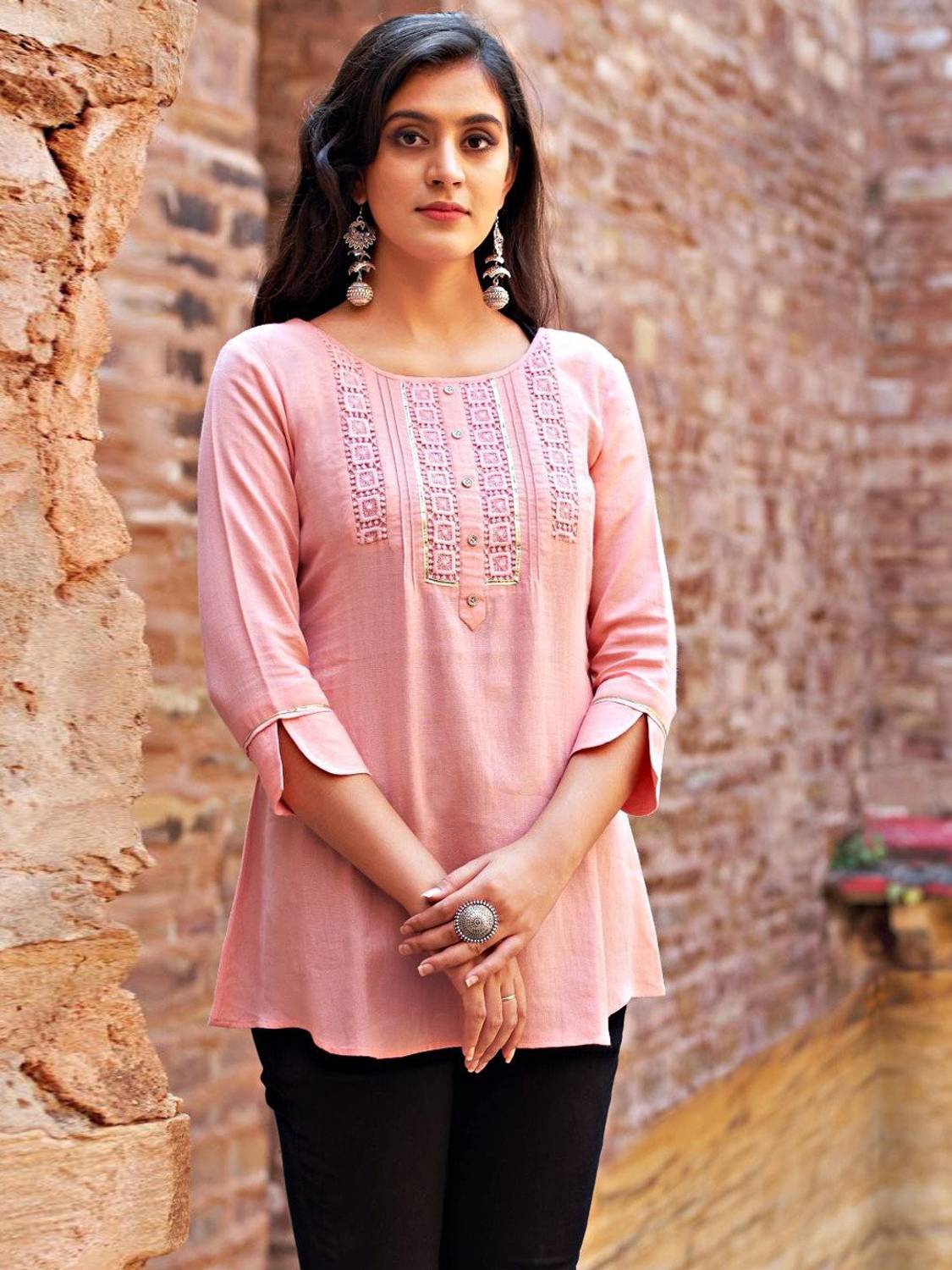 Savitricreation Casual Embroidered Women Pink Top