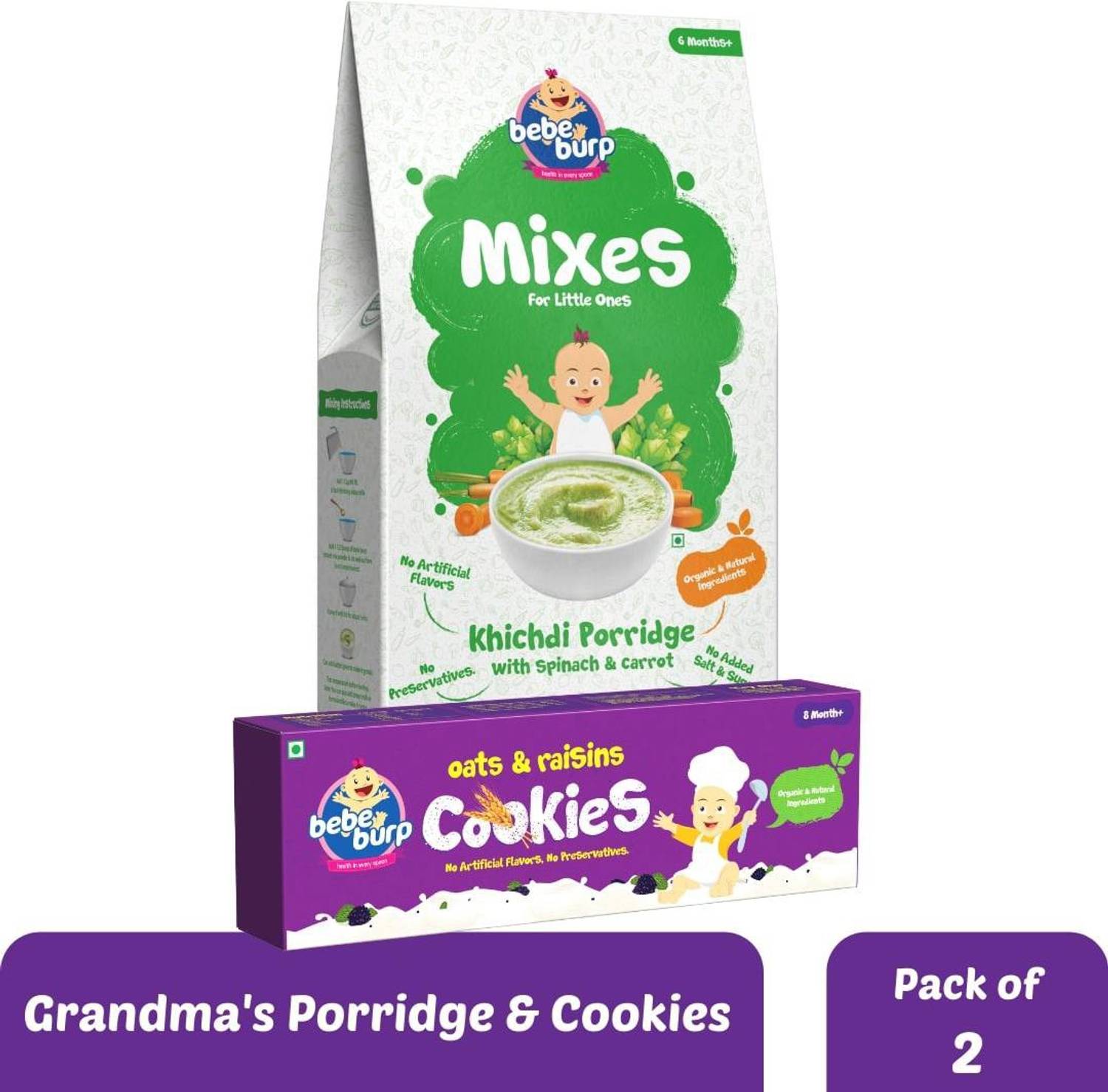 bebe burp Combo Pack Of 2 - (KHICHDI MIX AND OATS & RASINS Cookies ) Baby Snacks 300 g