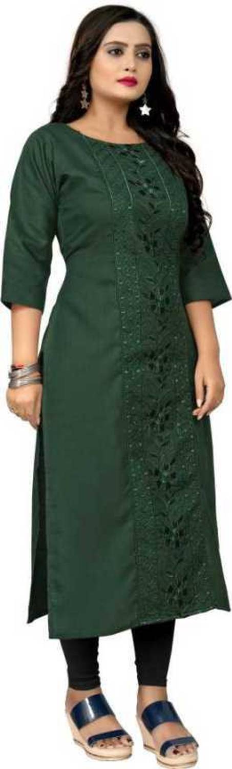 VIVIDH CREATIONS Women Embroidered Cotton Blend Straight Kurta (G