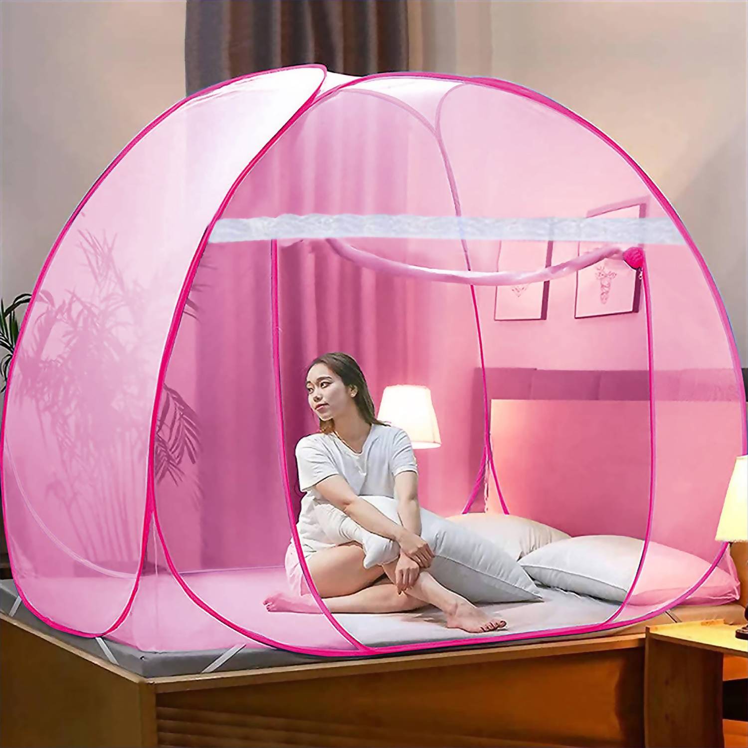 Aetrius Colourfull Foldable, Free Saviours (6.5 x 6.5 x 5 Feet) Polyester Washable Adults Mosquito Net