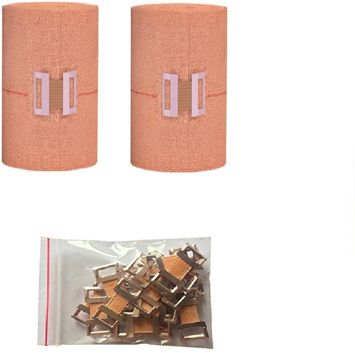 Image of RARE OCEANS ELASTIC CREPE BANDAGE (PACK OF 2 ) 6CM X 4 MTR FREE 6 NOS BANDAGE CLIPS Crepe Bandage