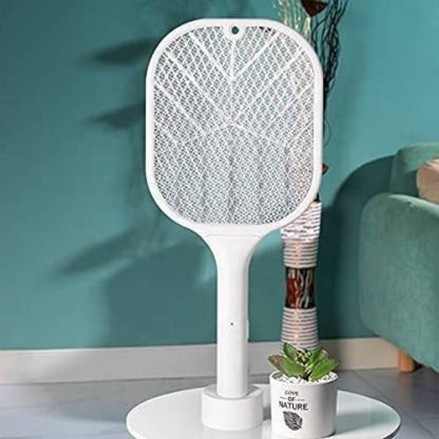 BAZKU Rechargeable Anti - Mosquito Racket Electric Insect Killer Bat White Electric Insect Killer Indoor, Outdoor